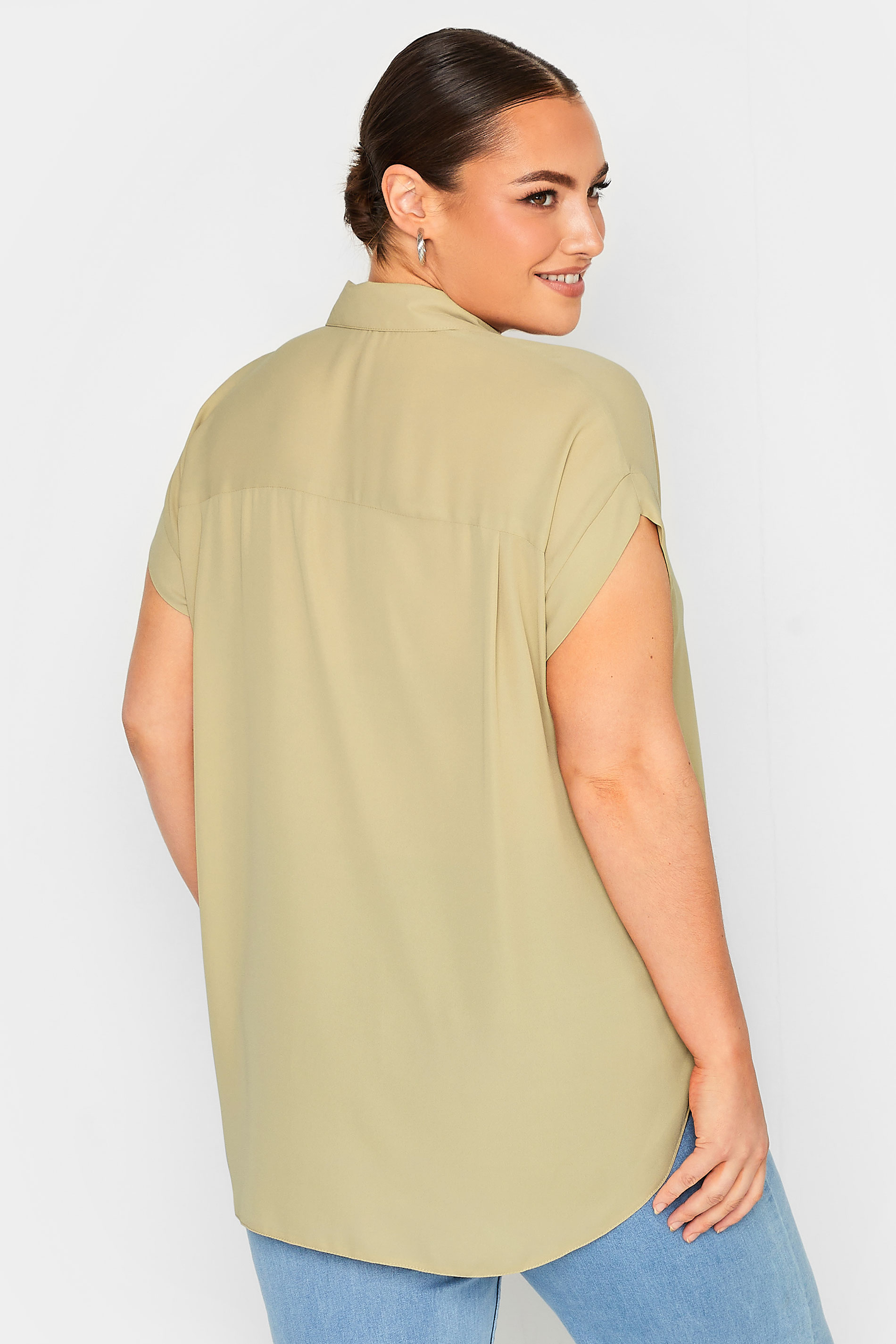 YOURS Plus Size Stone Brown Short Sleeve Shirt | Yours Clothing 3