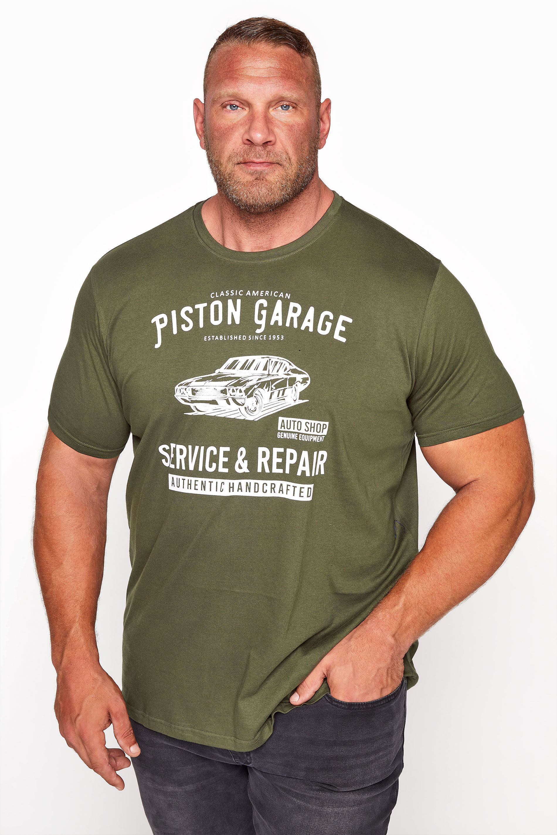 BadRhino Big & Tall Khaki Green Piston Garage Graphic Print T-Shirt_A.jpg