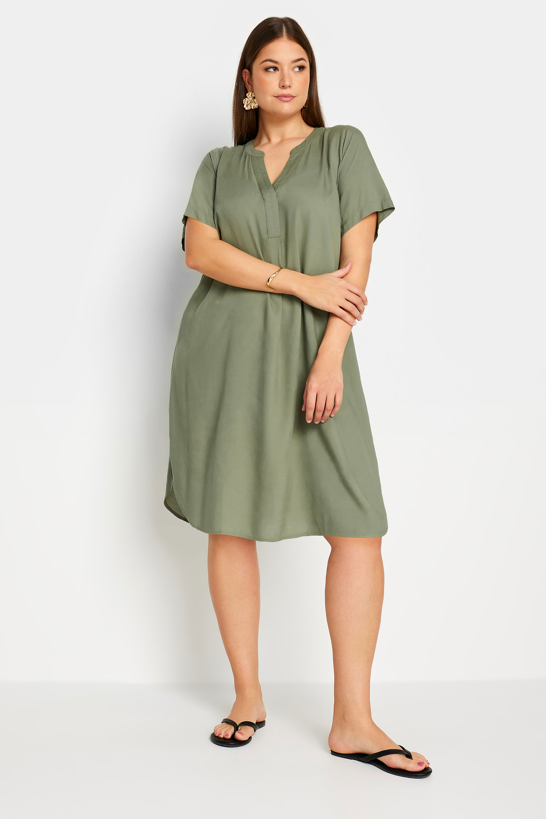 Yours Plus Size Khaki Green Tunic Dress | Yours Clothing 2