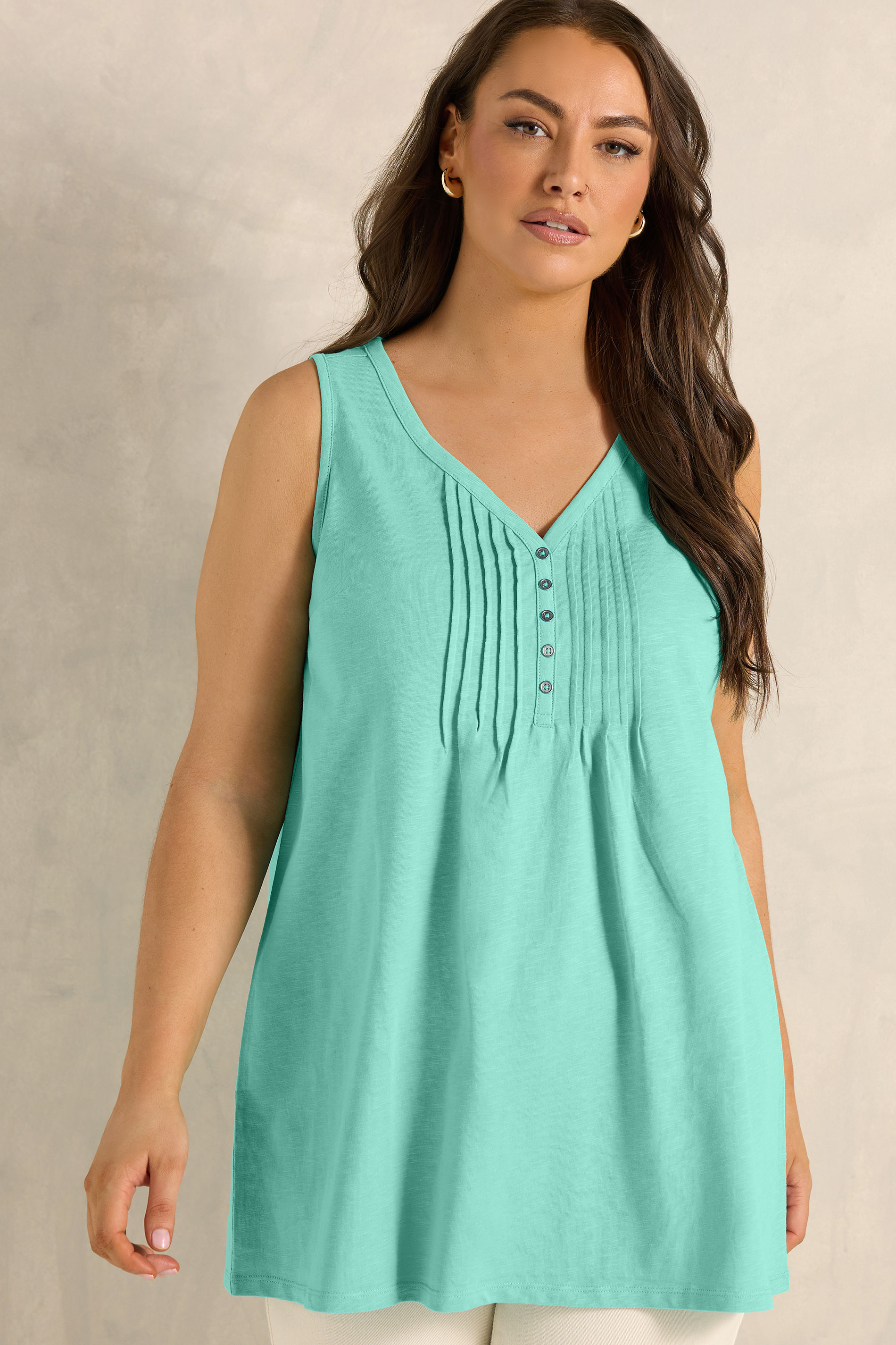 EVANS Plus Size Blue Cotton Henley Vest Top | Evans 3