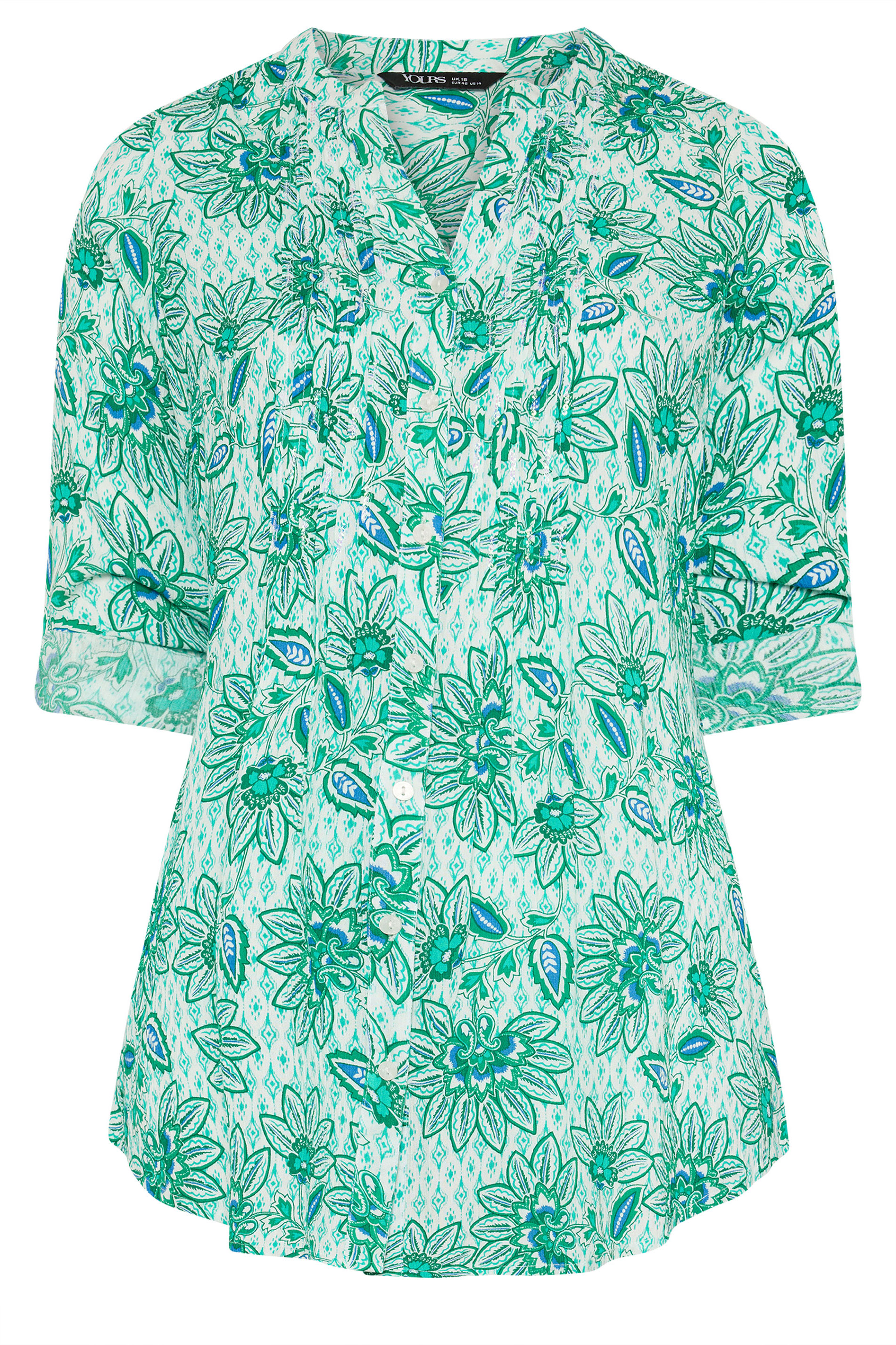YOURS Plus Size Green Paisley Pintuck Blouse | Yours Clothing 5