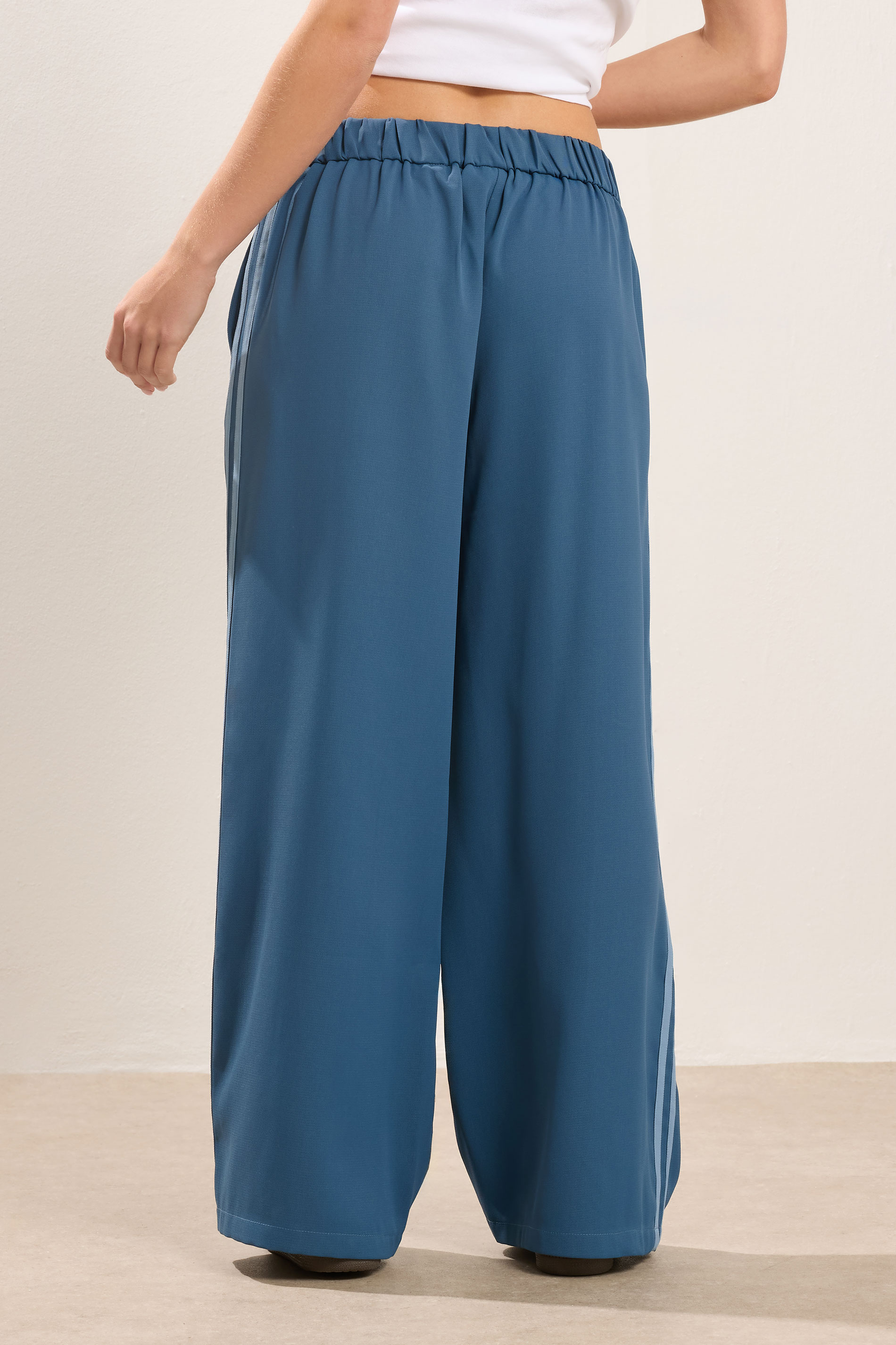 PixieGirl Petite Women's Dark Blue Side Stripe Wide Leg Trousers | PixieGirl 4
