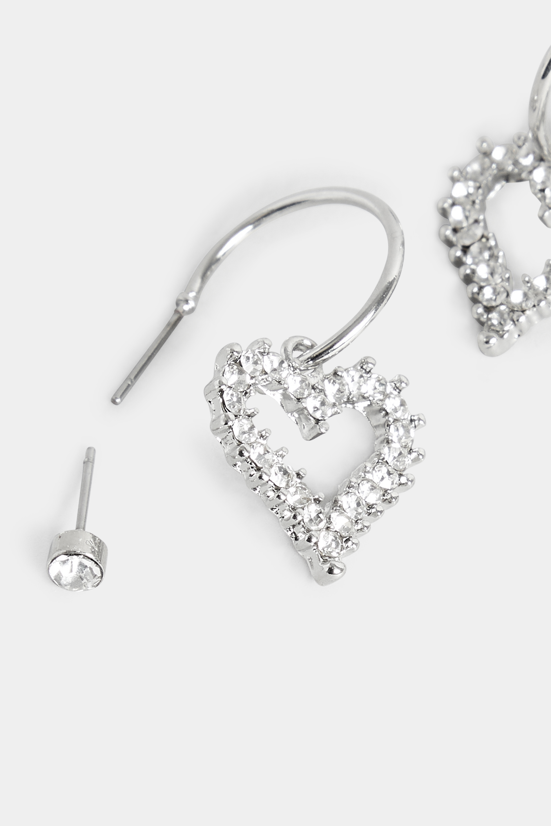 2 PACK Silver Heart Diamante Drop Earrings | Yours Clothing 3