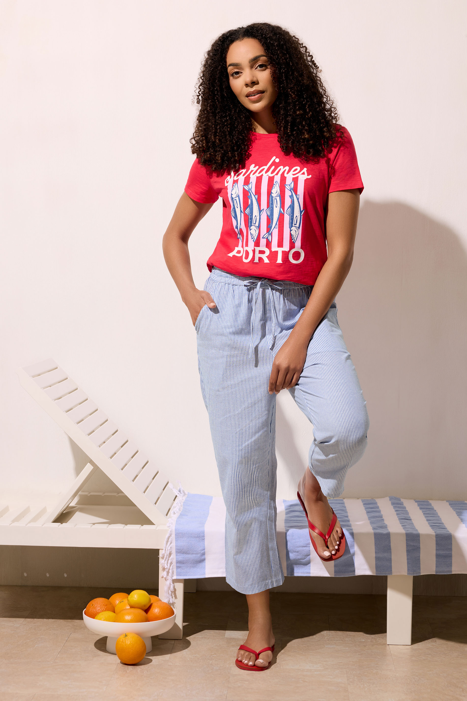 M&Co Blue Stripe Straight Leg Cropped Trousers | M&Co 1