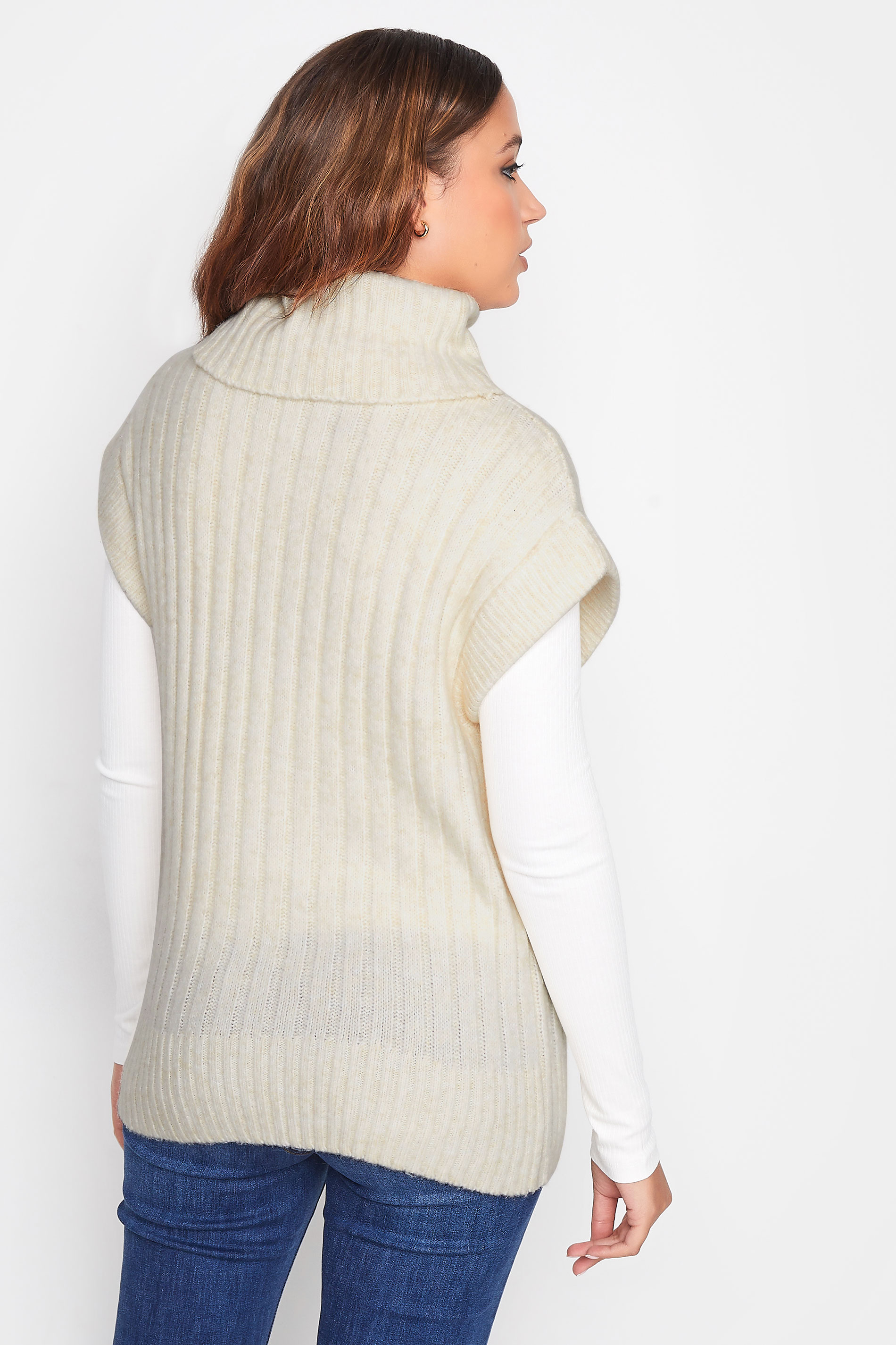 LTS Tall Ivory White Ribbed Roll Neck Knitted Sweater Vest | Long Tall Sally  3