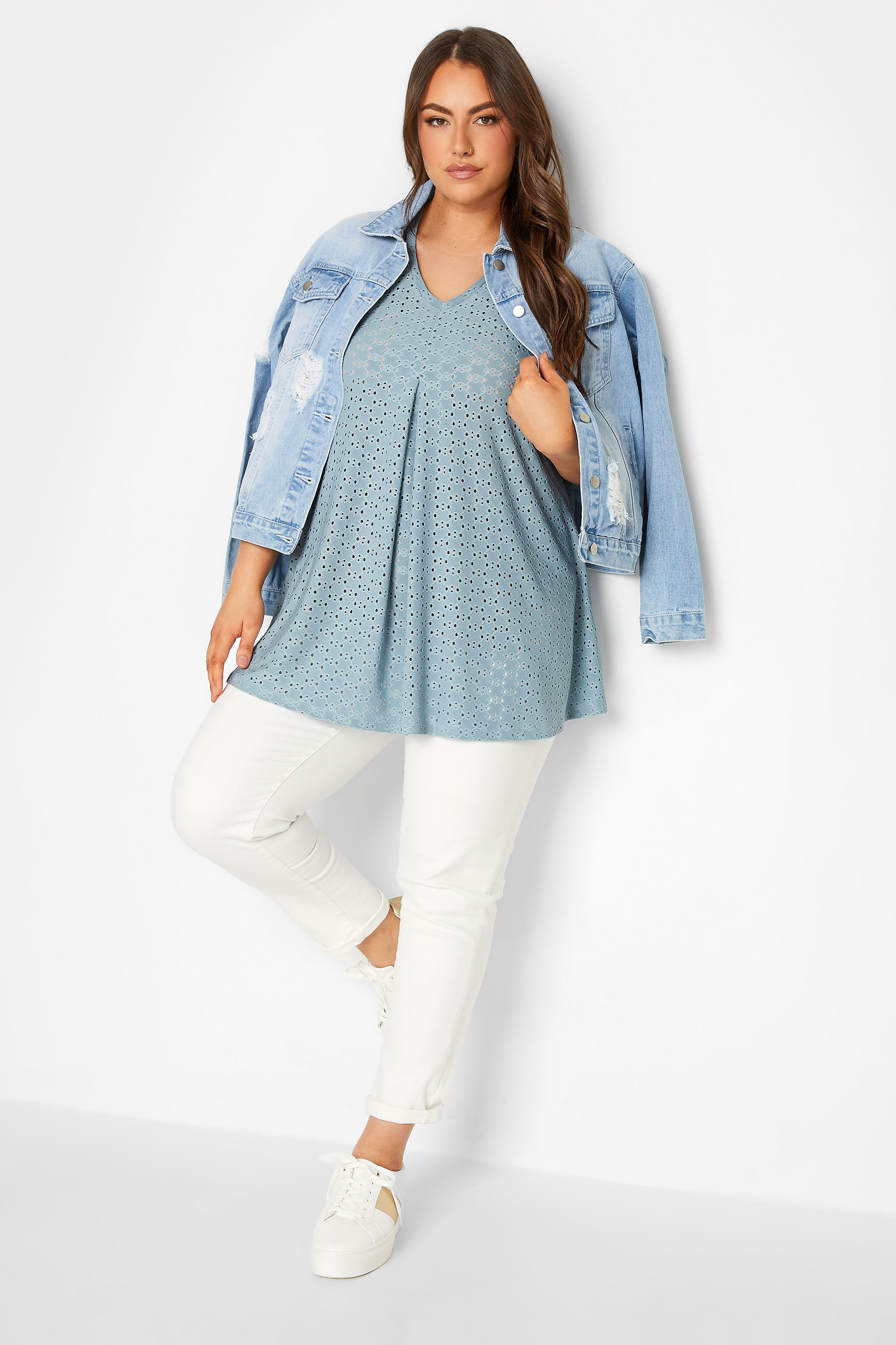 YOURS Plus Size Blue Pointelle Vest Top | Yours Clothing 2
