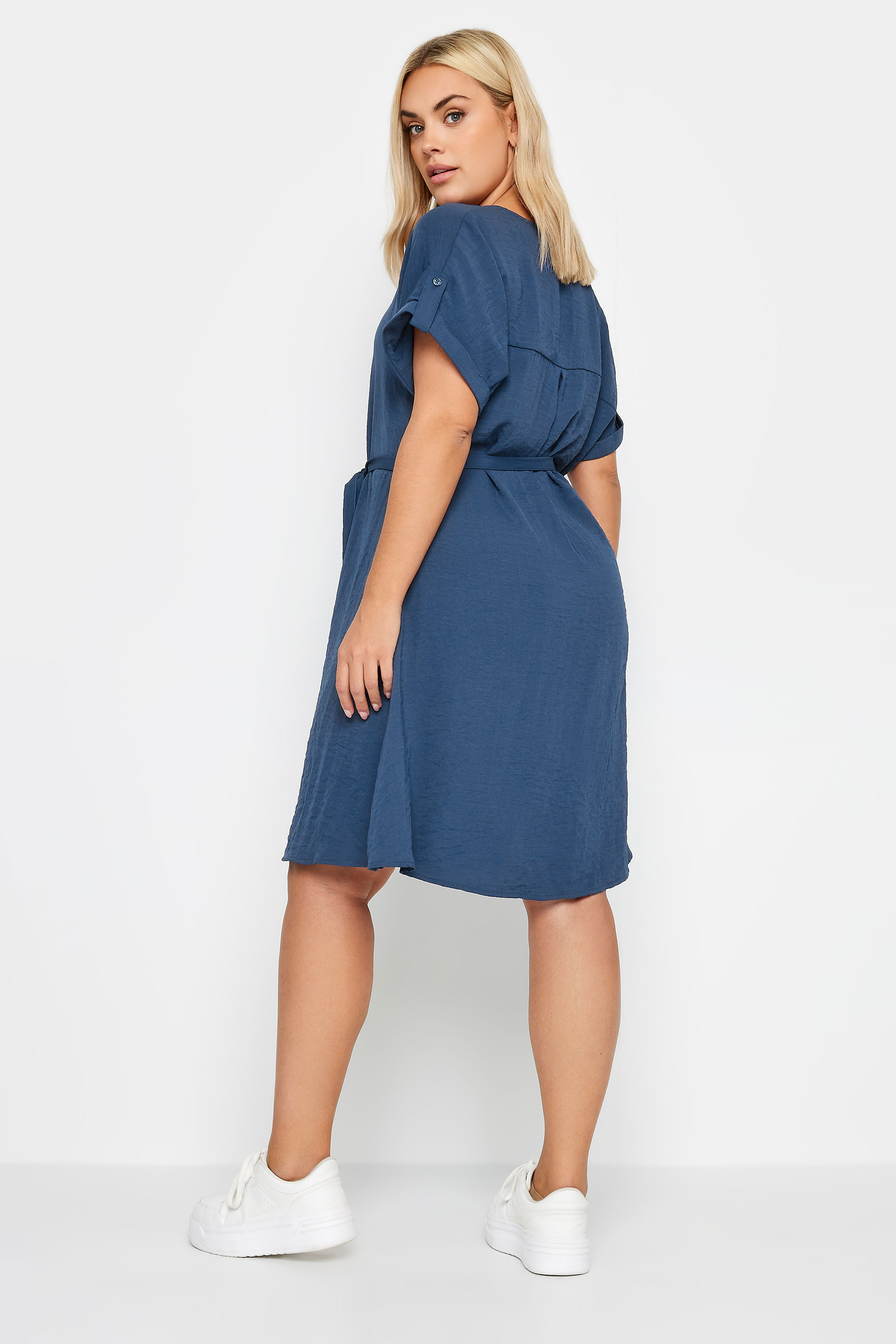 YOURS Plus Size Navy Blue Utility Shirt Mini Dress | Yours Clothing  3