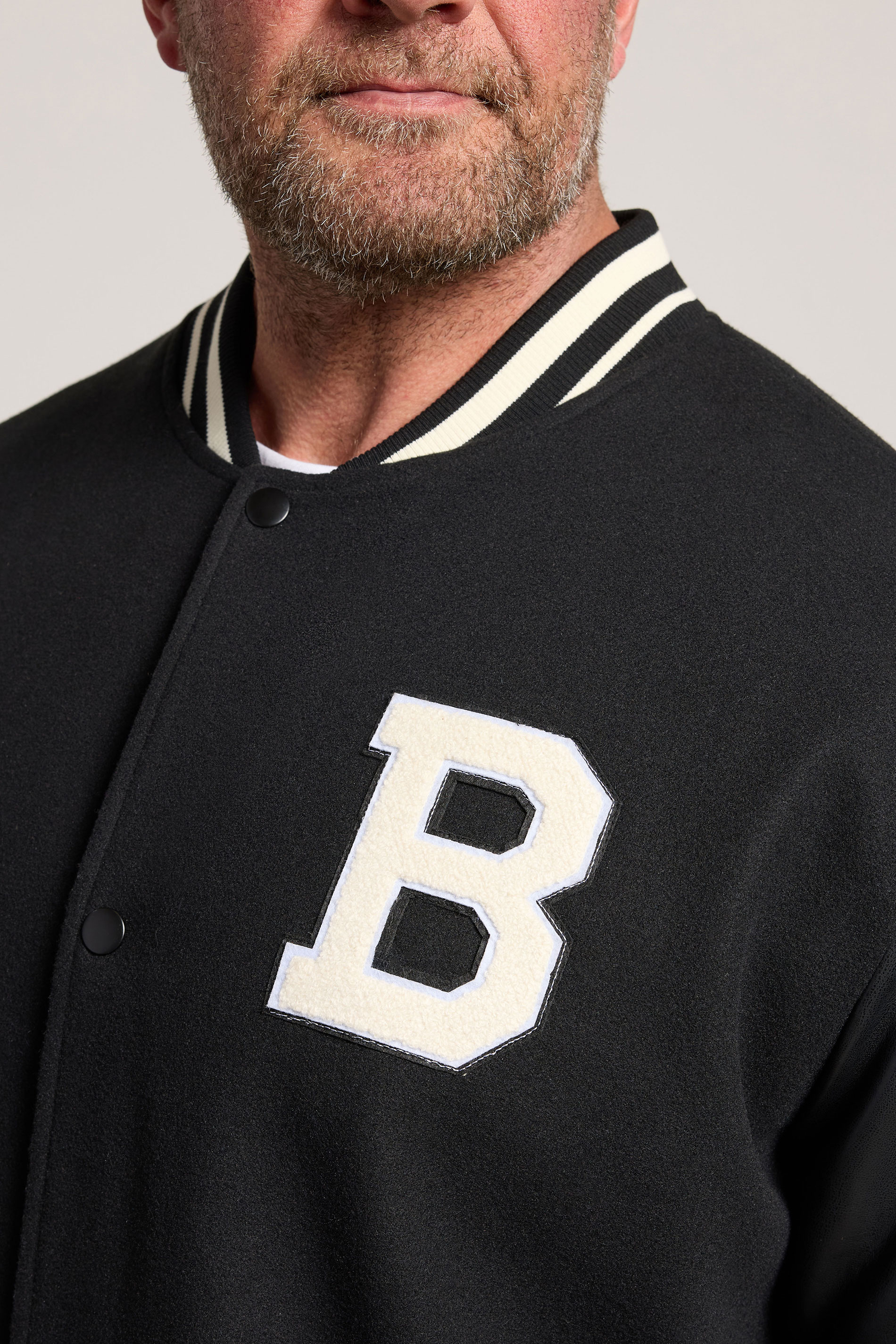 BadRhino Big & Tall Black Button Varsity Jacket | BadRhino 4