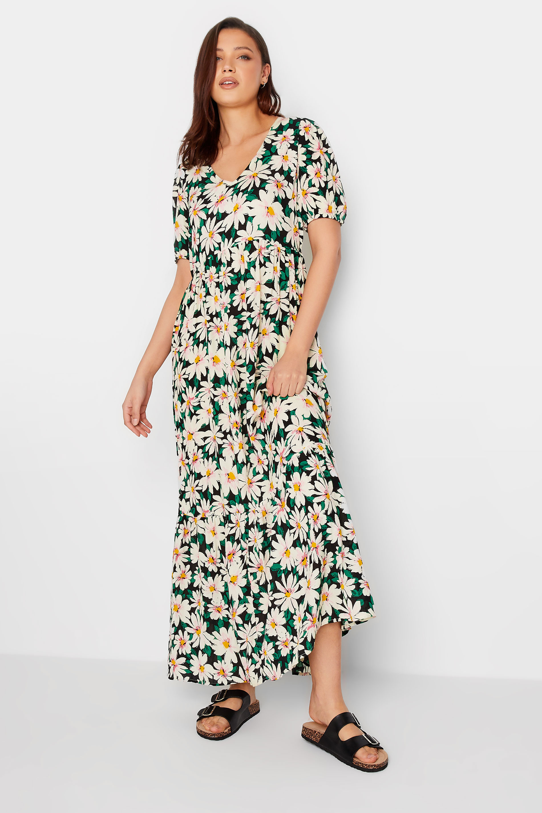 LTS Tall Women's Black Daisy Print Maxi Dress | Long Tall Sally 1