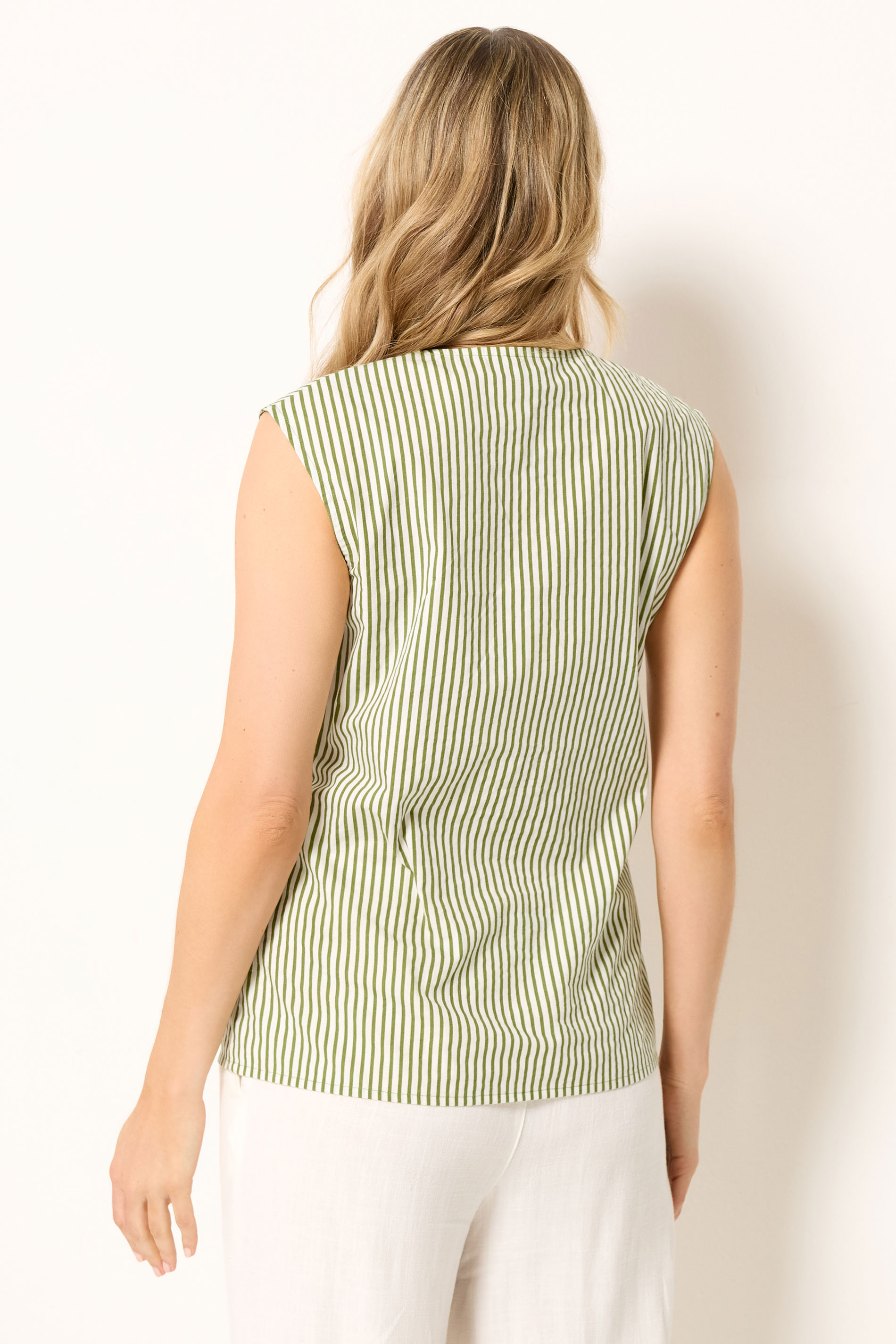 LTS Tall Women's Green Stripe Cotton Button Waistcoat | Long Tall Sally 2