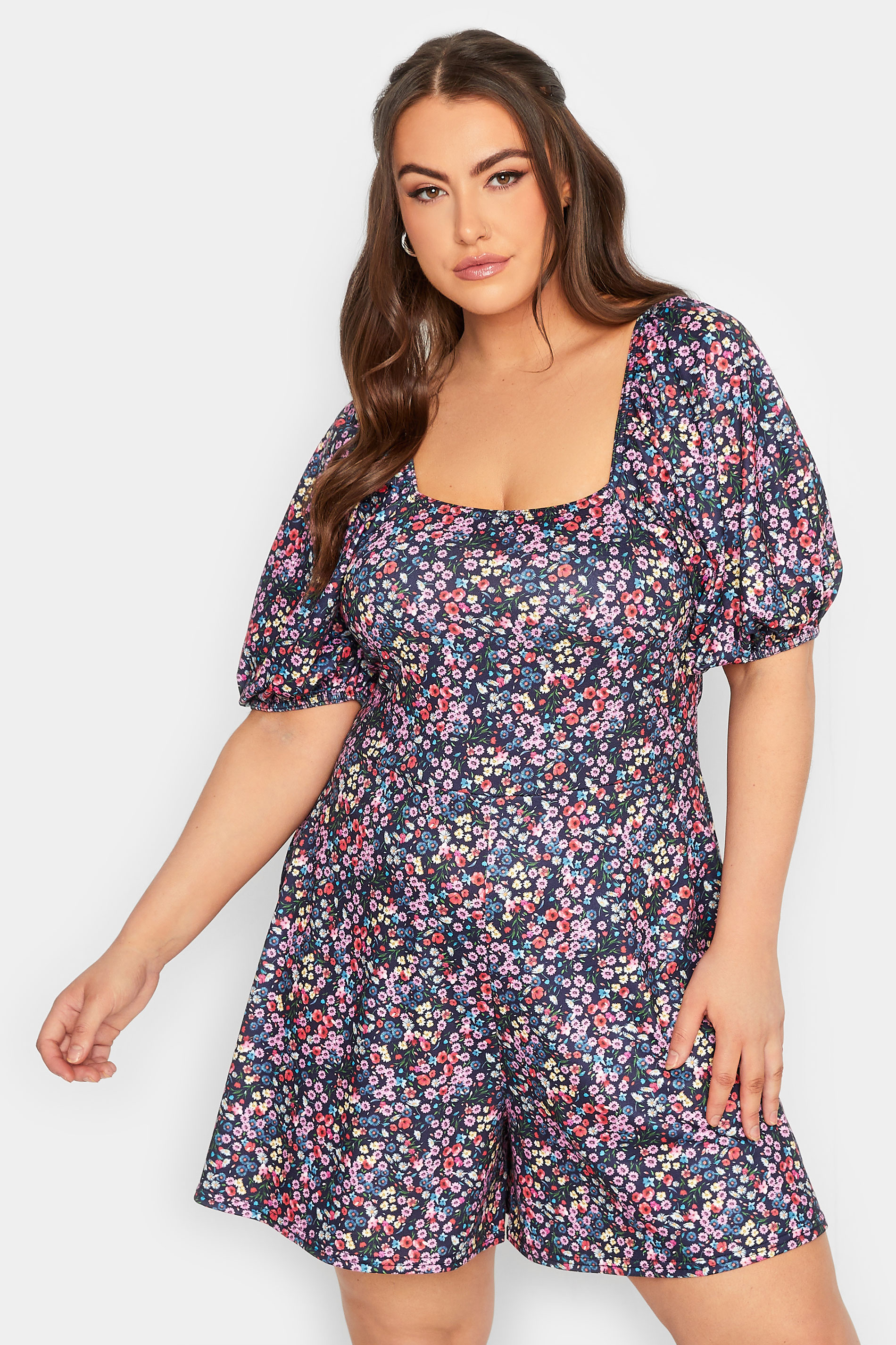 LIMITED COLLECTION Plus Size Navy Blue Floral Bow Back Playsuit | Yours Clothing 2