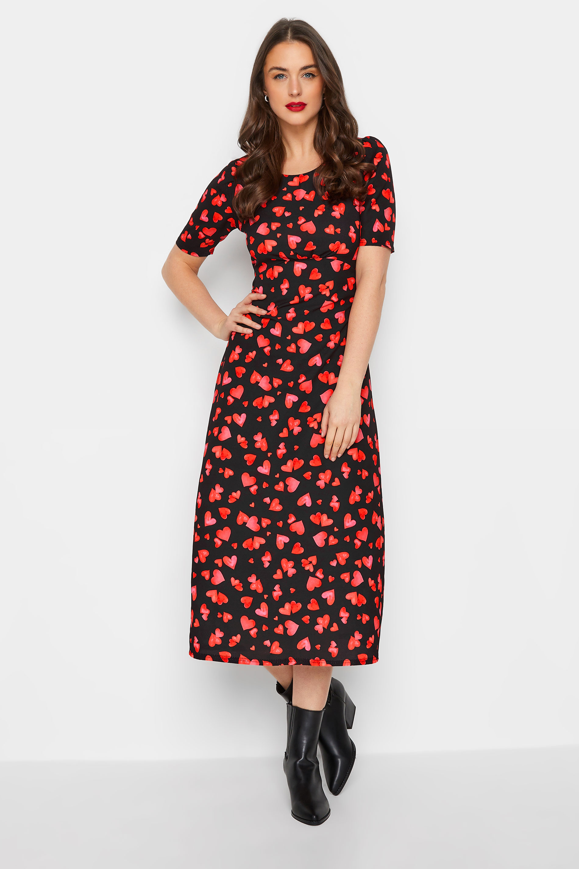 LTS Tall Women's Black Heart Print Midi Dress | Long Tall Sally 1