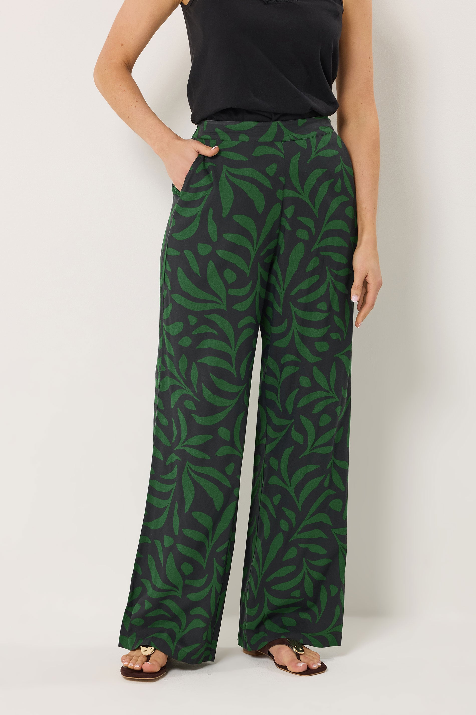 LTS Tall Women's Black Palm Print Wide Leg Trousers | Long Tall Sally 2