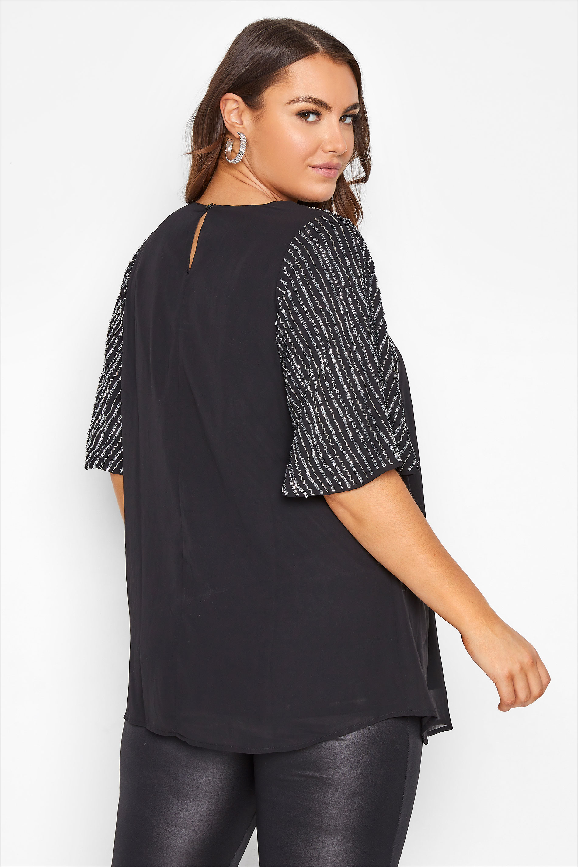 Plus Size LUXE Black Hand Embellished Sweetheart Blouse | Yours Clothing 3