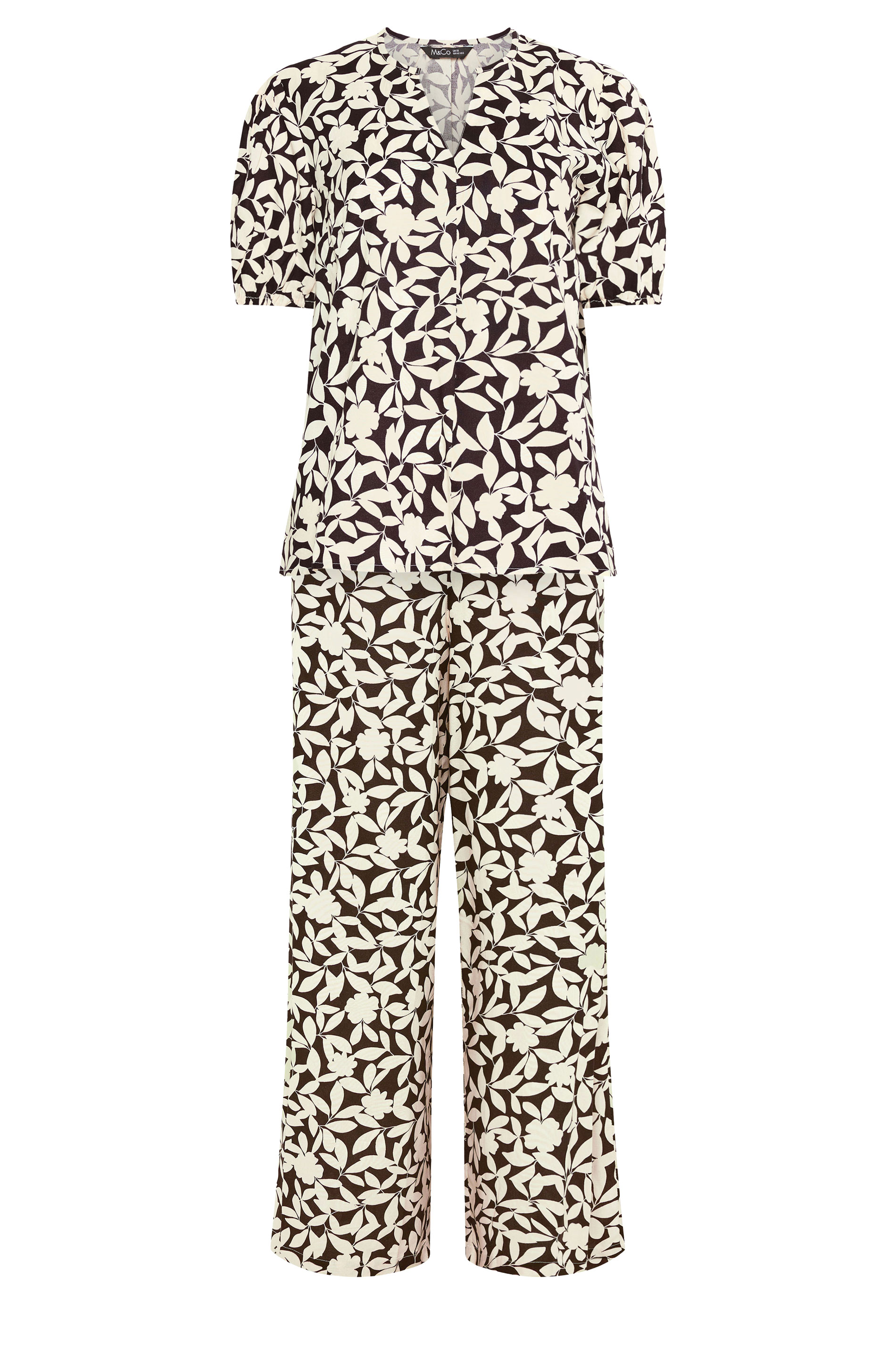 M&Co Set Chocolate Brown Leaf Print Top & Trousers | M&Co 6