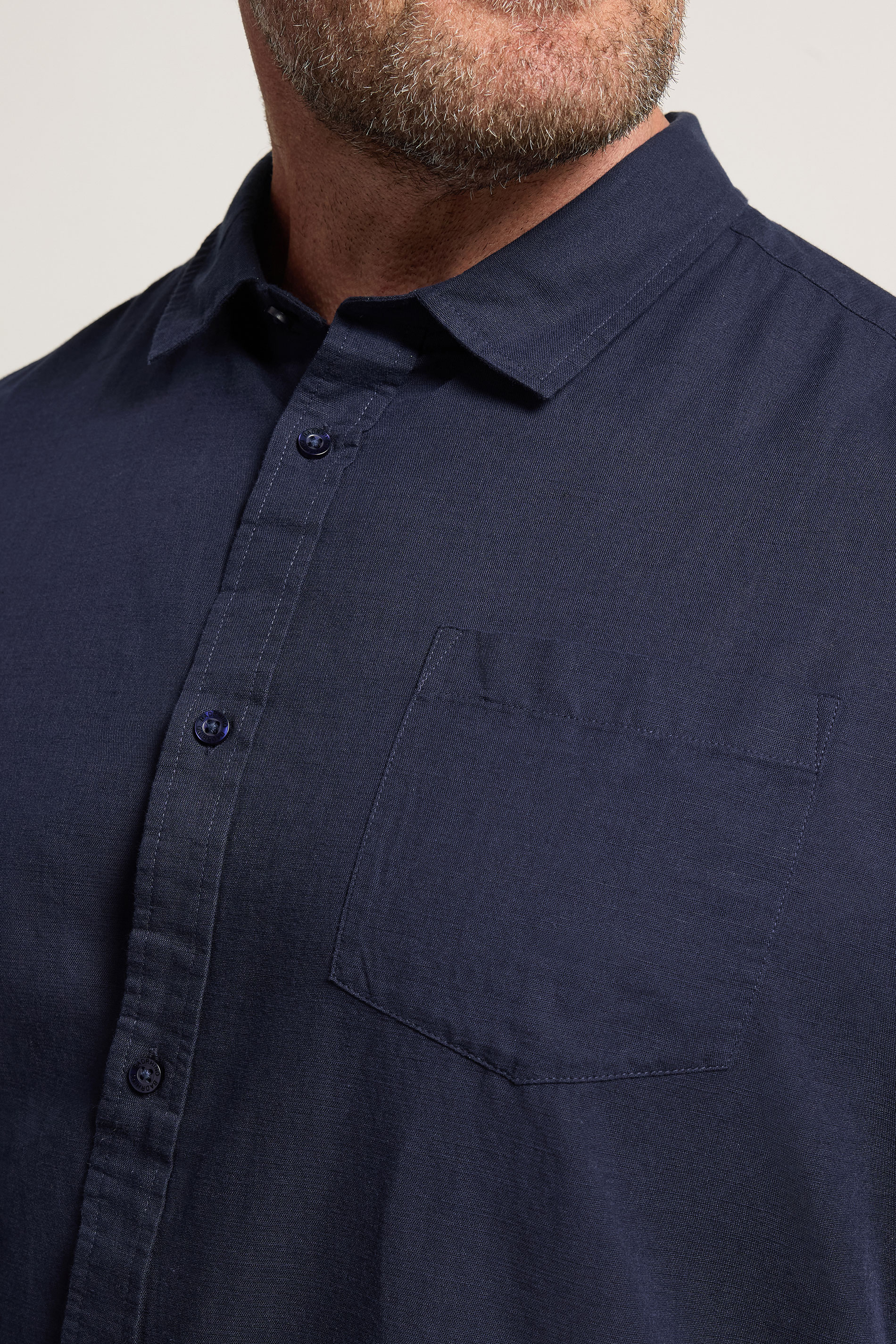 BadRhino Big & Tall Navy Blue Long Sleeve Linen Blend Shirt | BadRhino 4