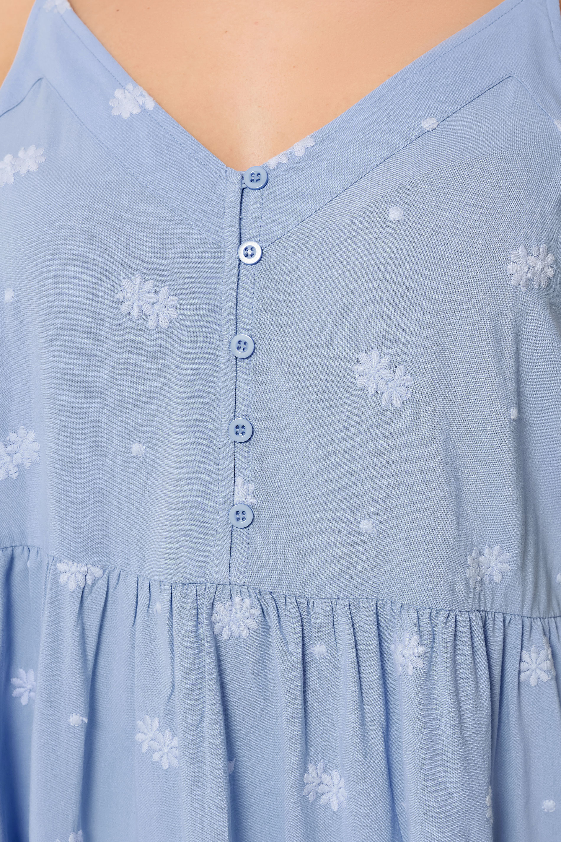 YOURS Curve Blue Embroidered Button Cami Vest Top | Yours Clothing 4