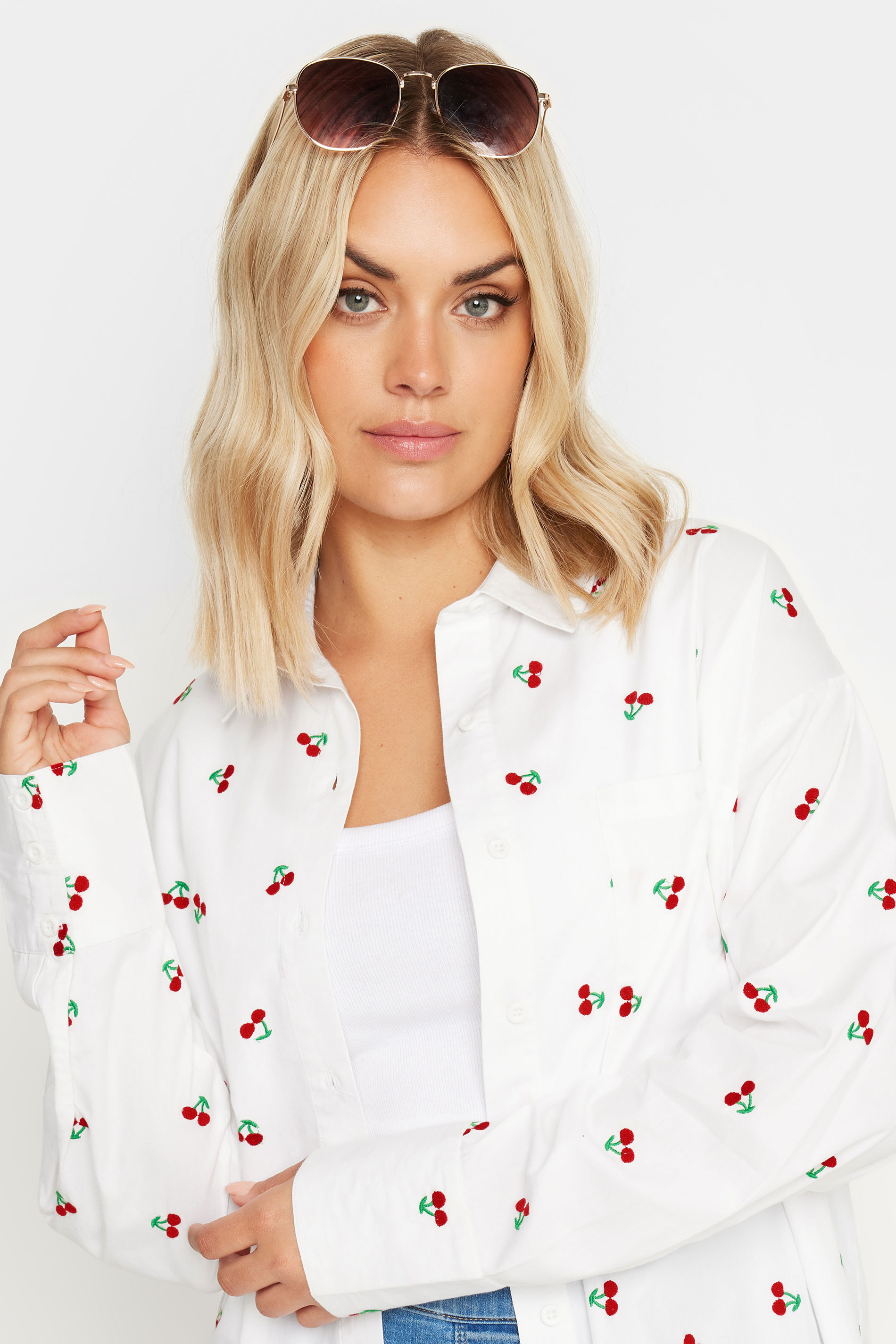 LIMITED COLLECTION Plus Size White Embroidered Cherry Shirt | Yours Clothing 3