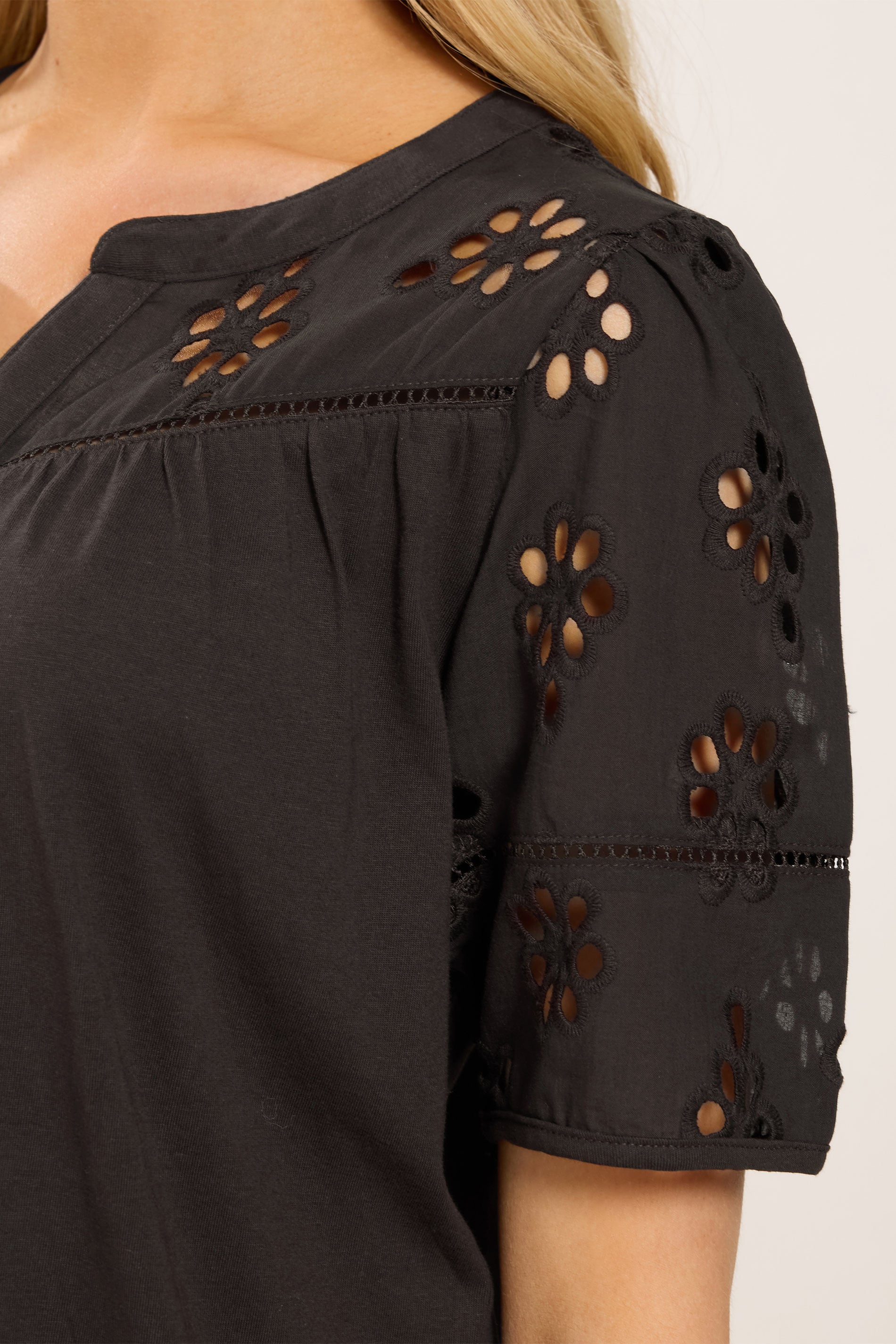 M&Co Chocolate Brown Broderie Cotton T-Shirt | M&Co 4