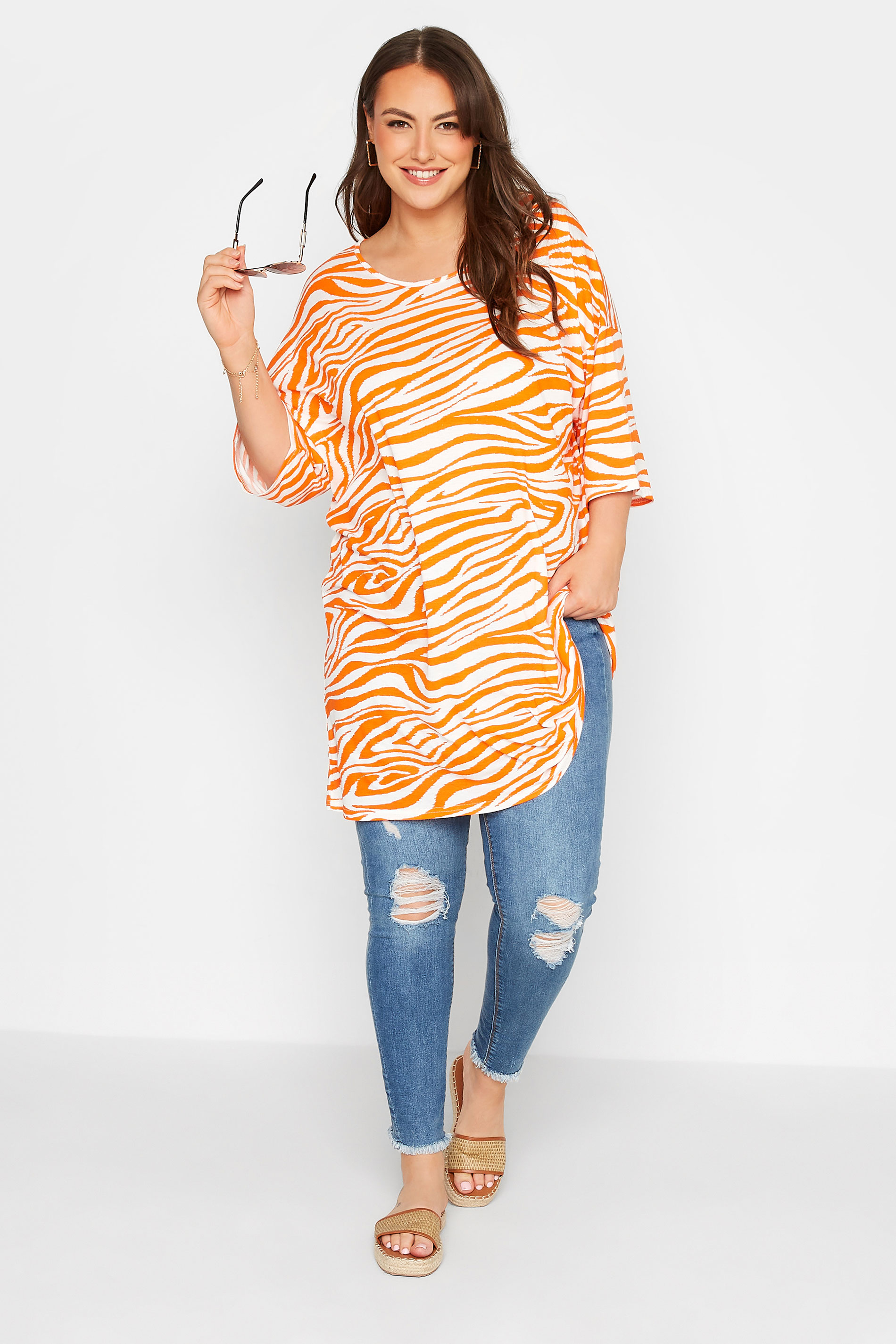 Grande taille  Tops Grande taille  T-Shirts | T-Shirt Orange Zébré Design Oversize - SL24009
