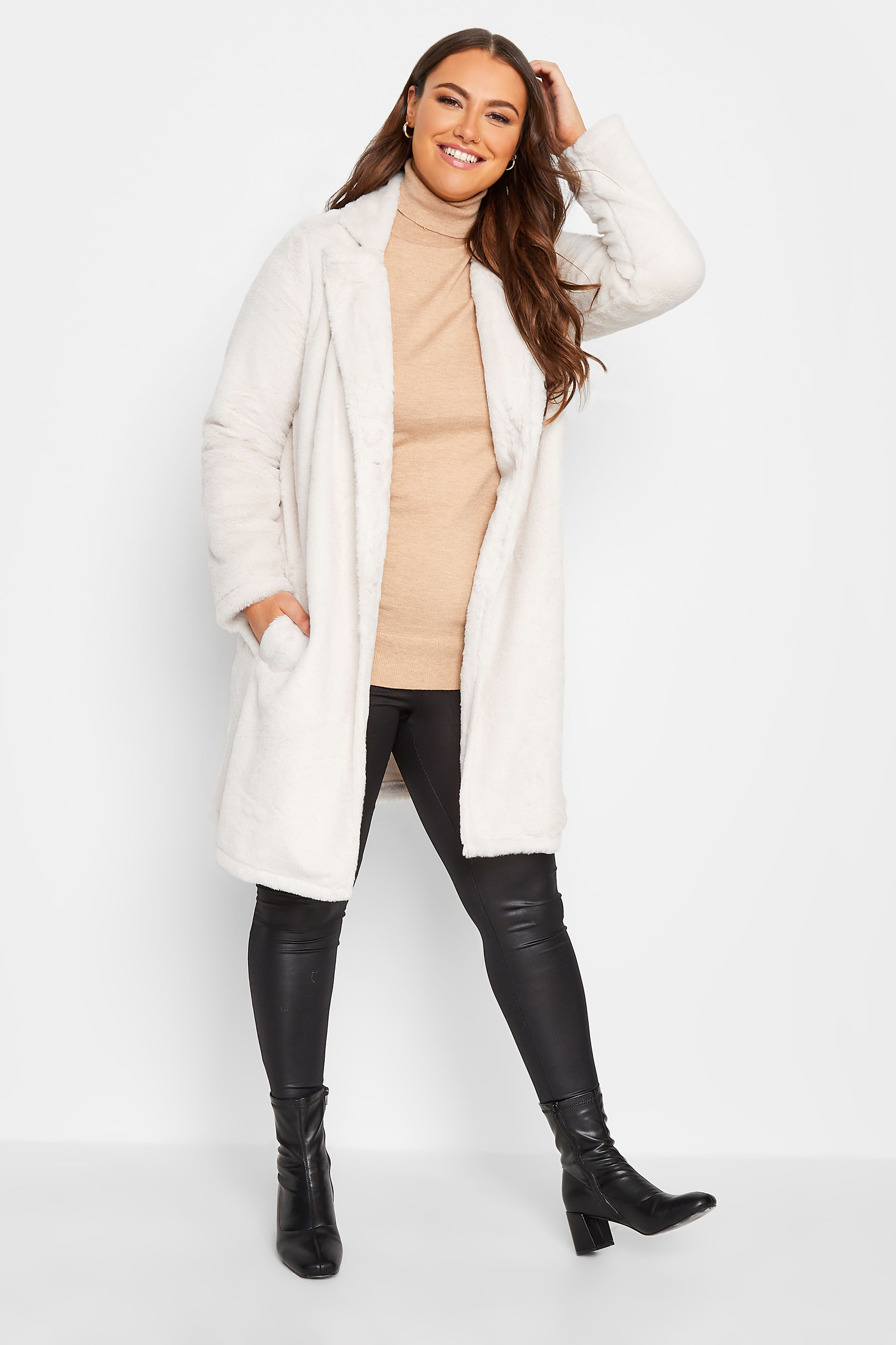 YOURS Plus Size Curve Cream Faux Fur Coat | Yours Clothing  2