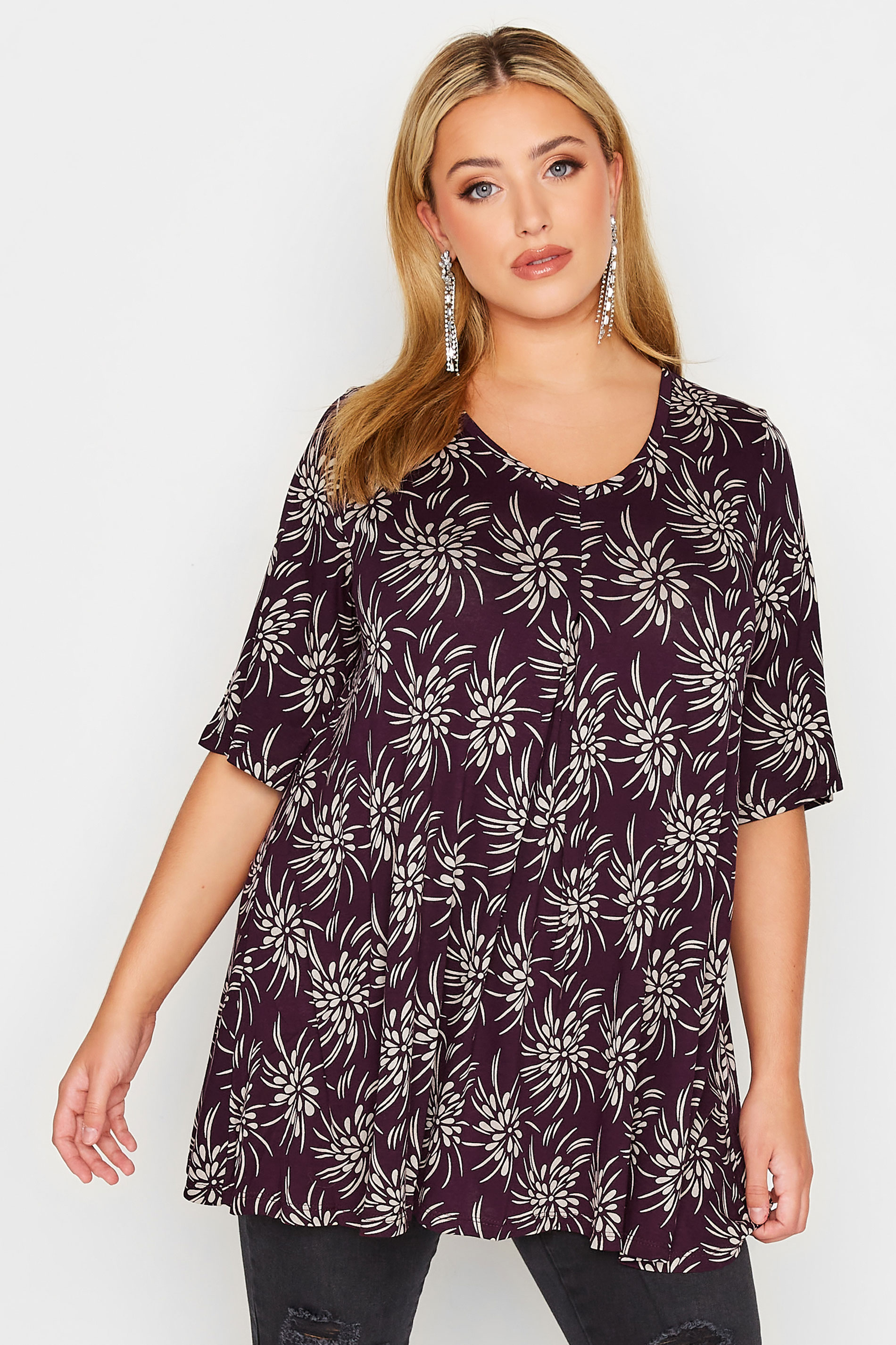 Plus Size Purple Floral Print Swing Top | Yours Clothing 1