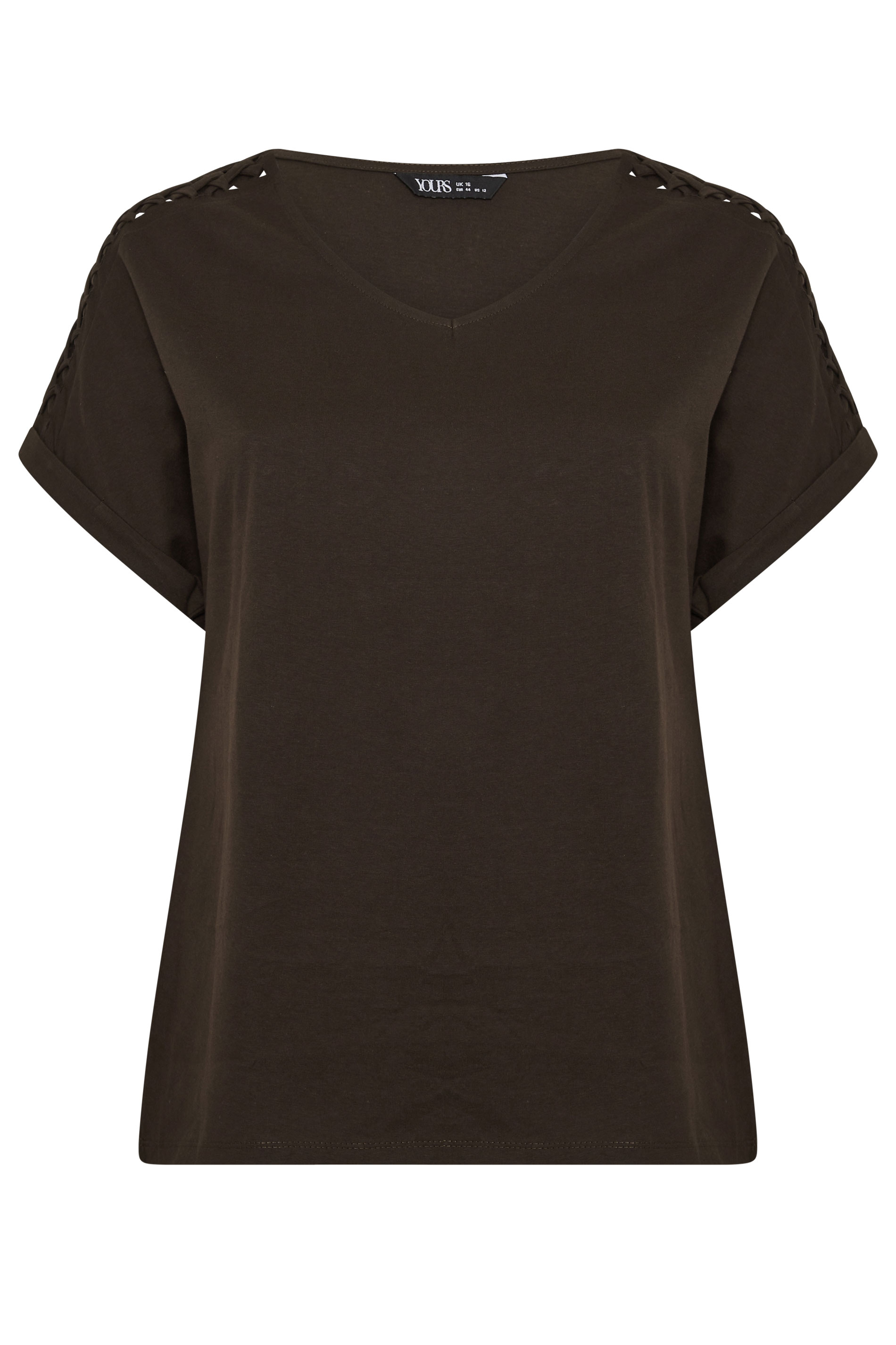 YOURS Plus Size Brown Lattice Grown On Sleeve T-Shirt | Yours Clothing 5
