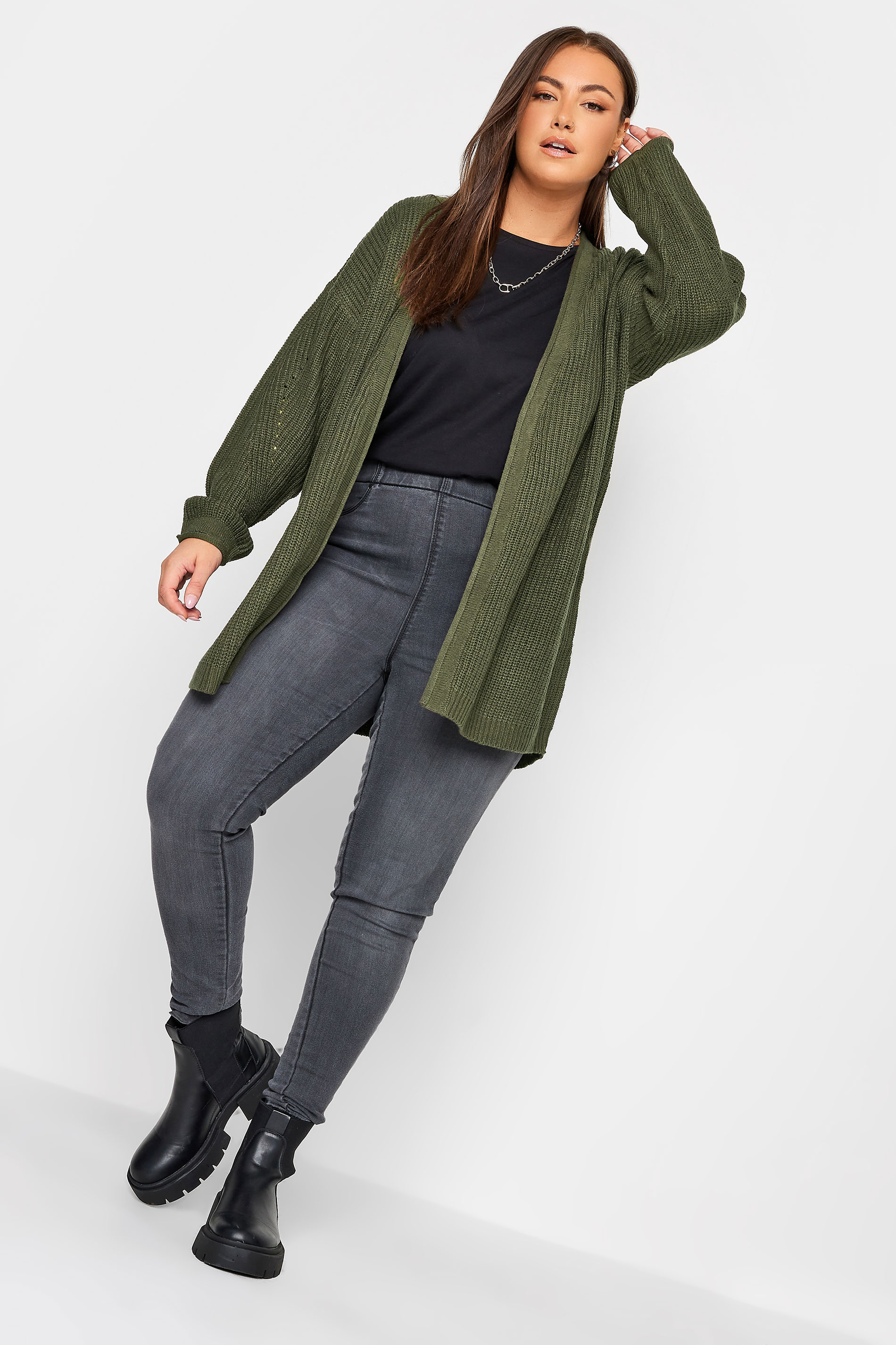 YOURS Plus Size Khaki Green Knitted Cardigan | Yours Clothing 2