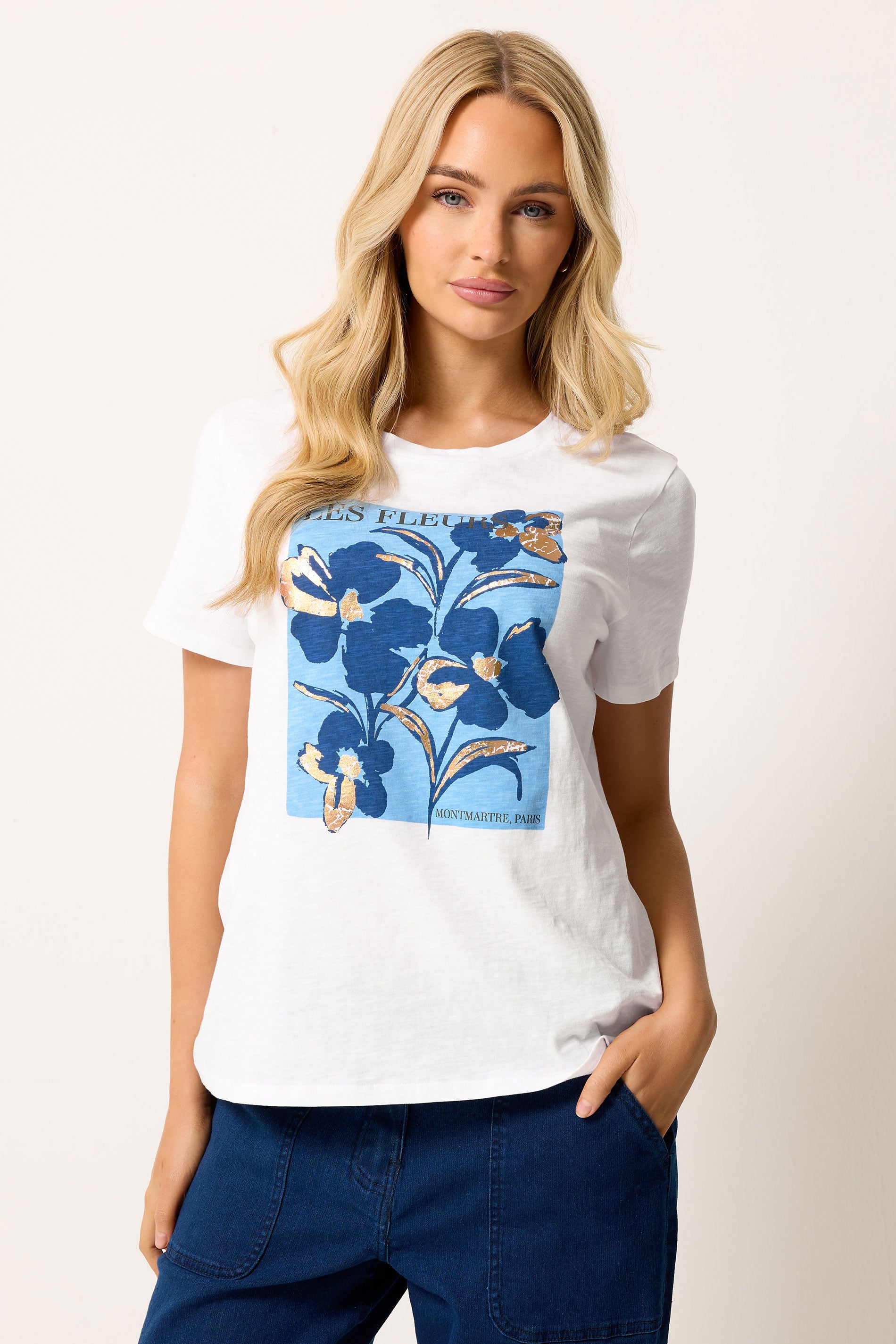 M&Co White Floral Graphic Print Cotton T-Shirt | M&Co 3
