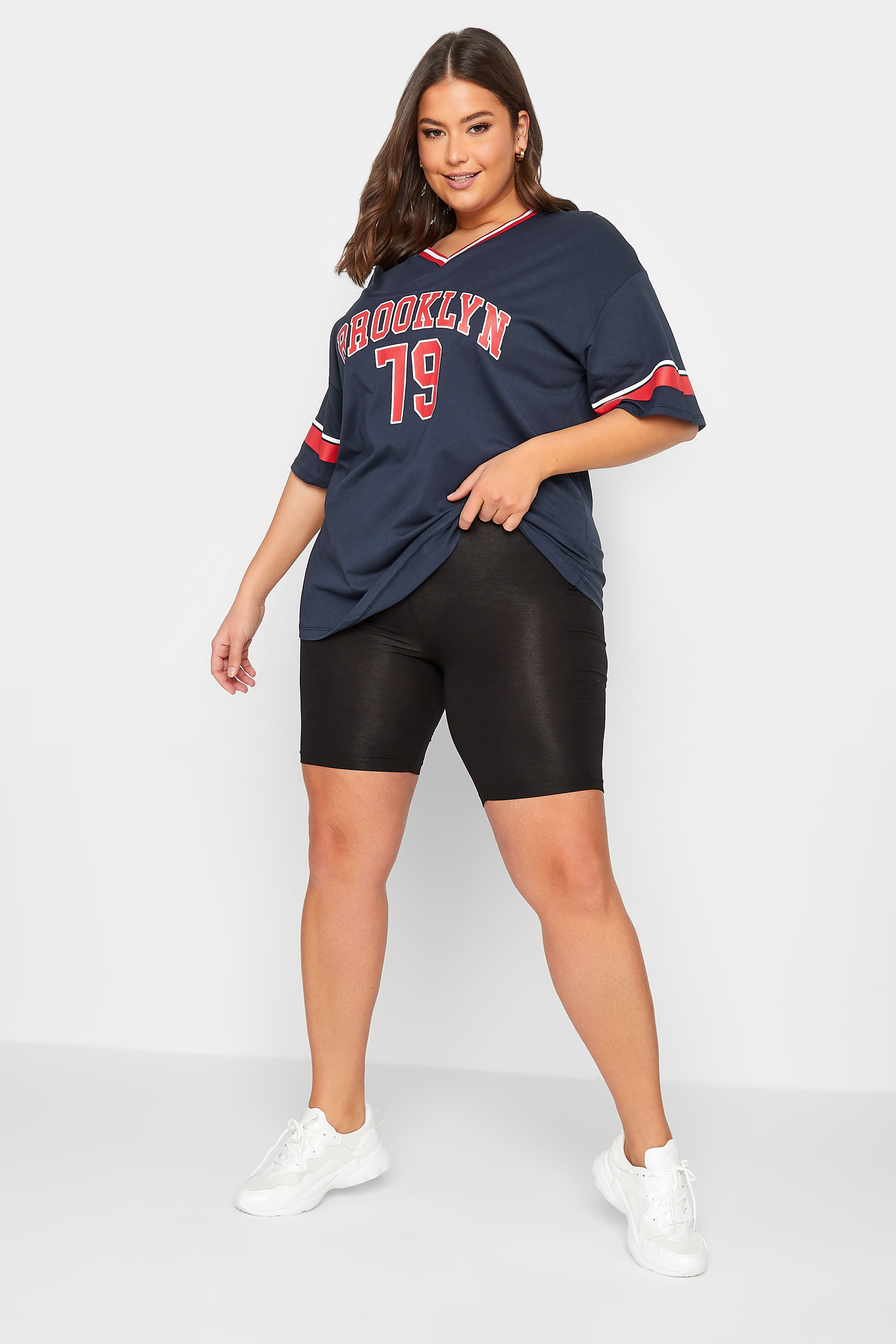 YOURS Plus Size Navy Blue 'Brooklyn 79' Varsity T-Shirt