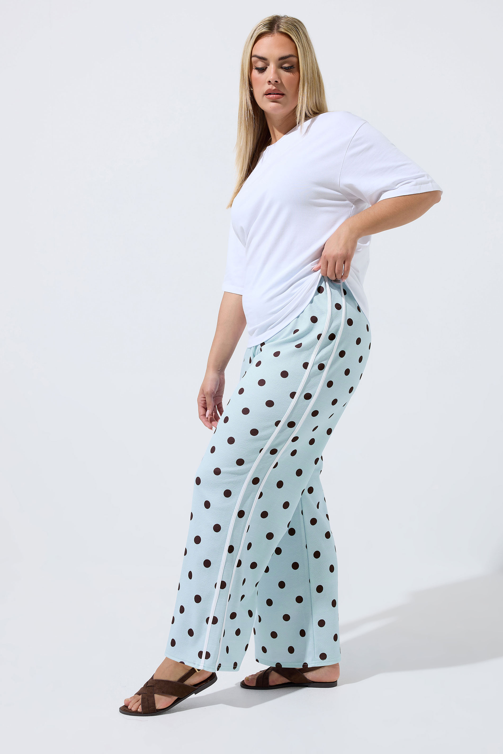 LIMITED COLLECTION Plus Size Blue Polka Dot Side Stripe Trousers | Yours Clothing 2