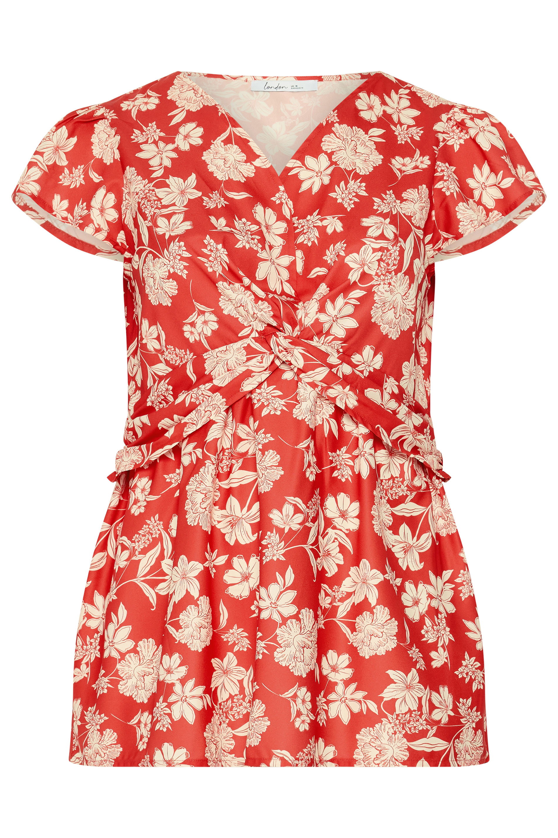 YOURS LONDON Plus Size Red Floral Twist Front Top | Yours Clothing 5