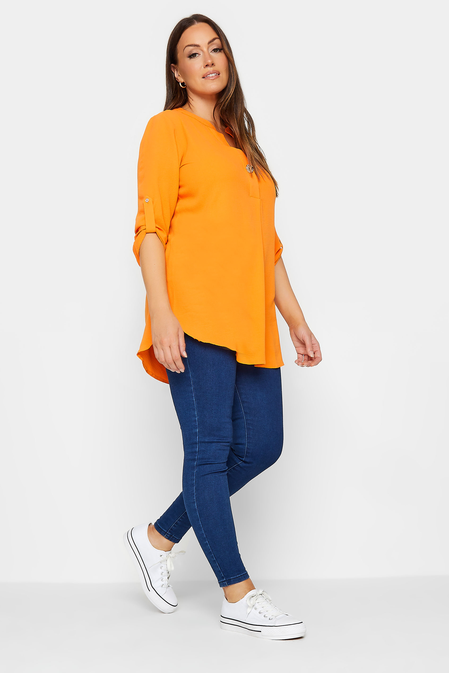 M&Co Orange Statement Button Tab Sleeve Shirt | M&Co 3