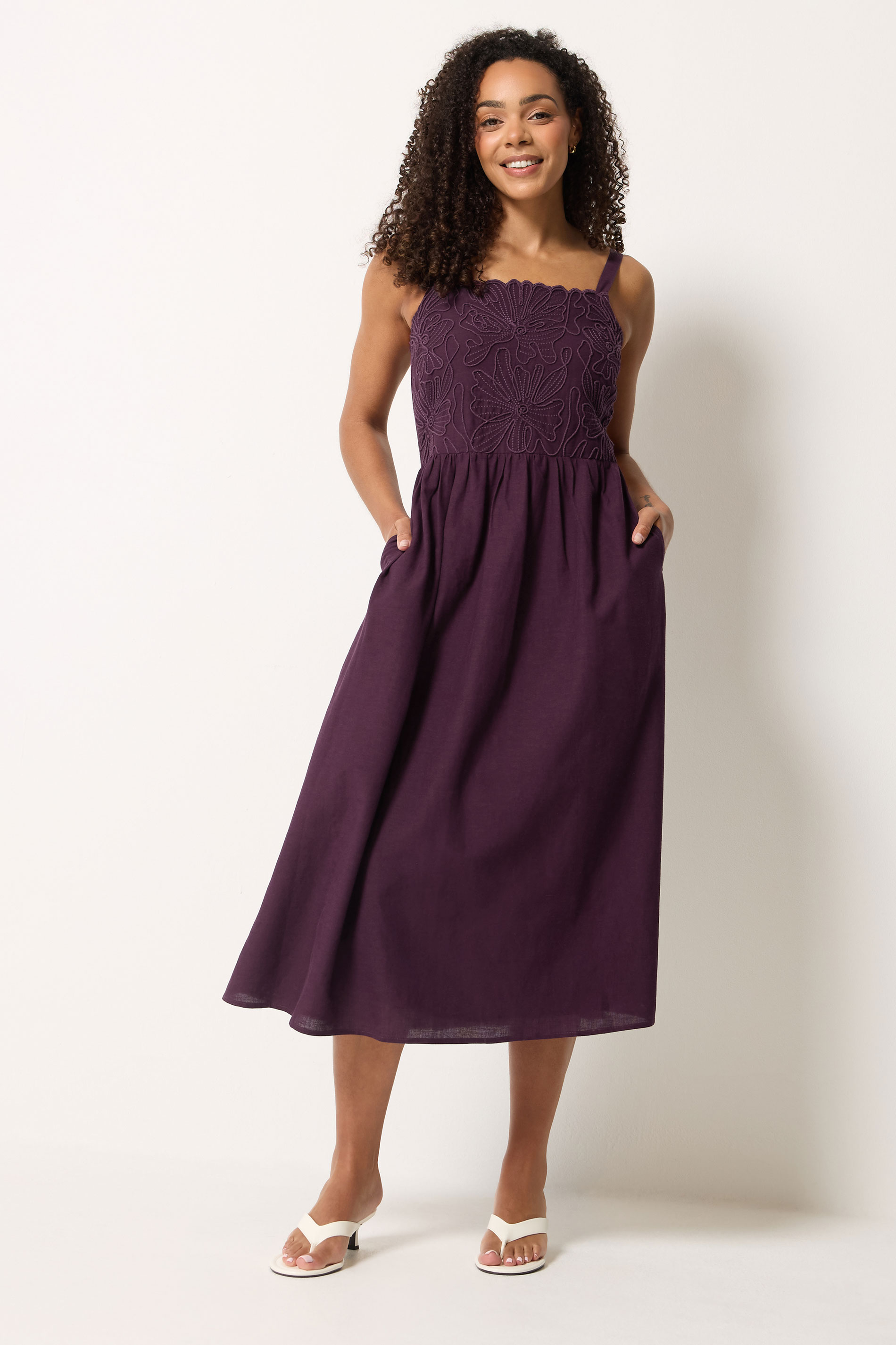 M&Co Berry Purple Embroidered Trim Dress | M&Co 3