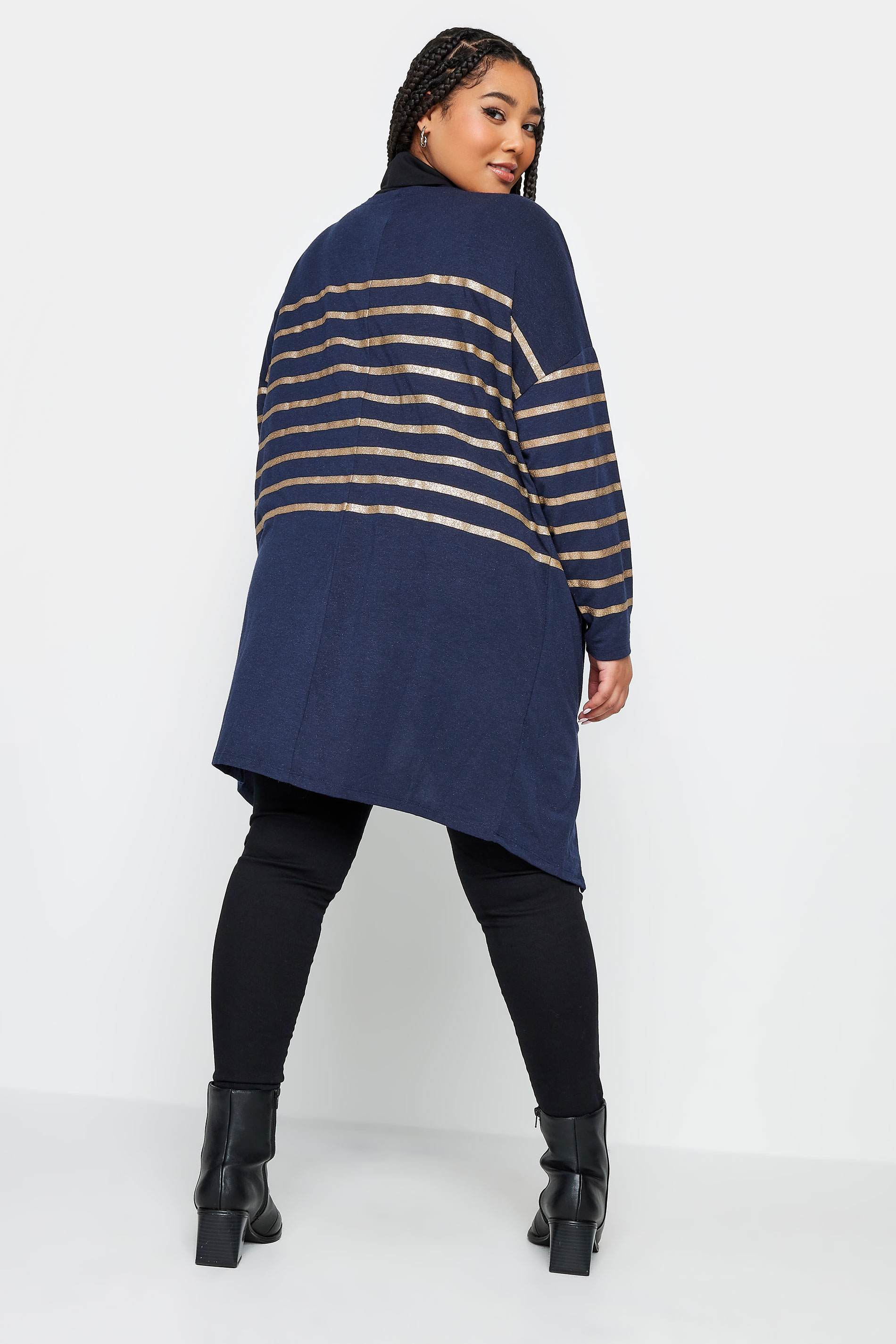 YOURS Plus Size Blue Metallic Striped Cardigan | Yours Clothing 3