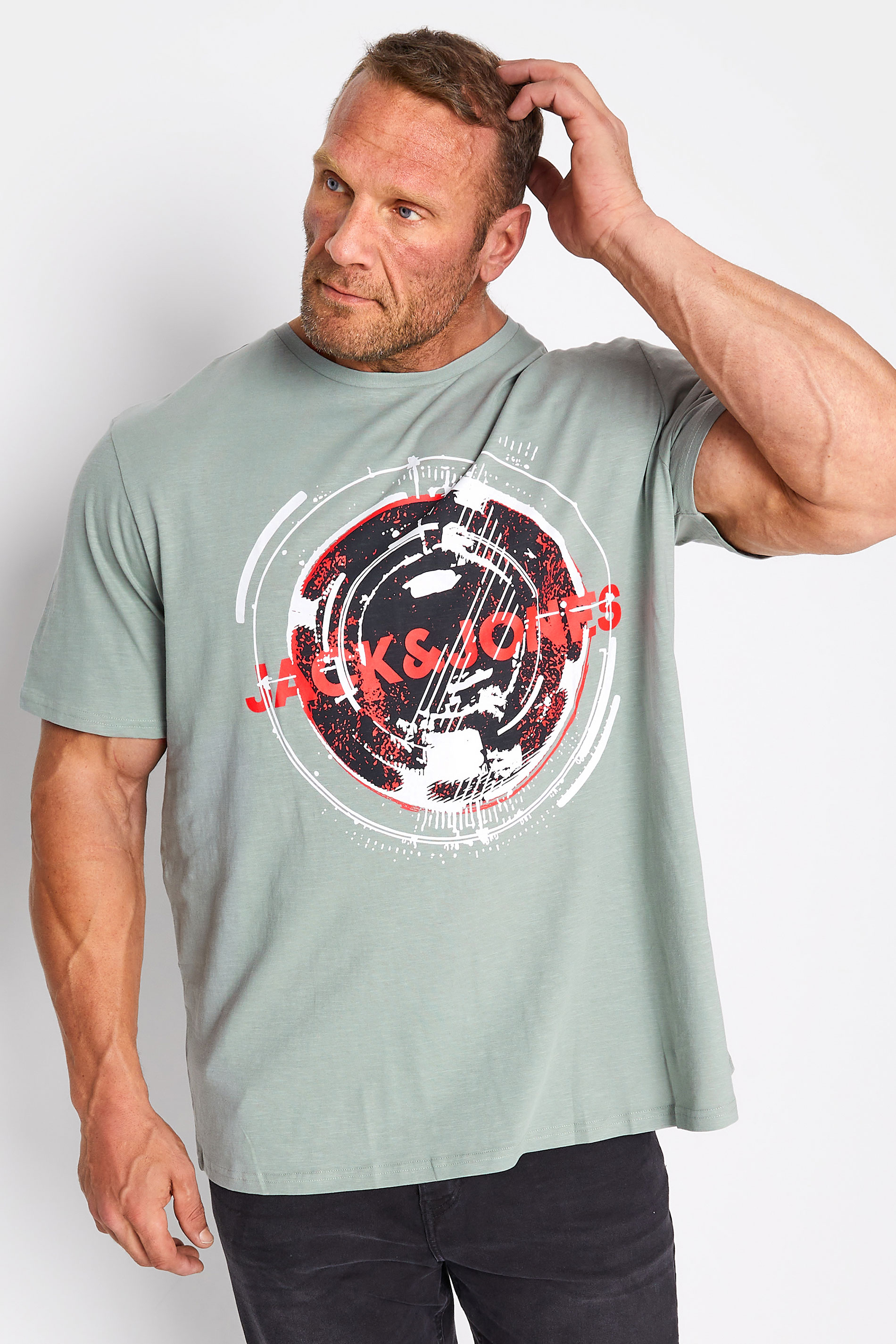 JACK & JONES Big & Tall Slate Grey Logo Print T-Shirt 1
