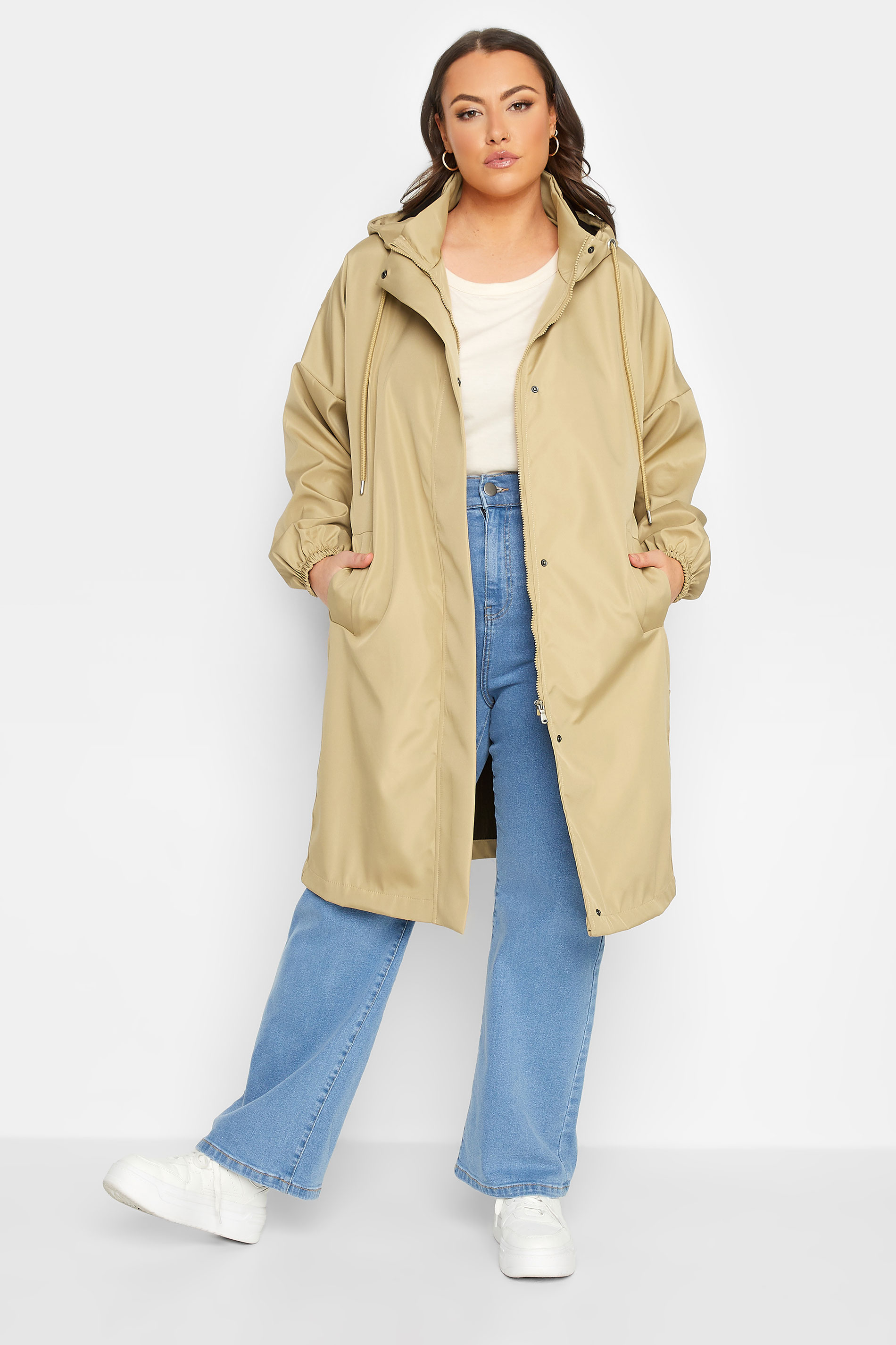 YOURS LUXURY Curve Beige Brown Longline Raincoat | Yours Clothing 2