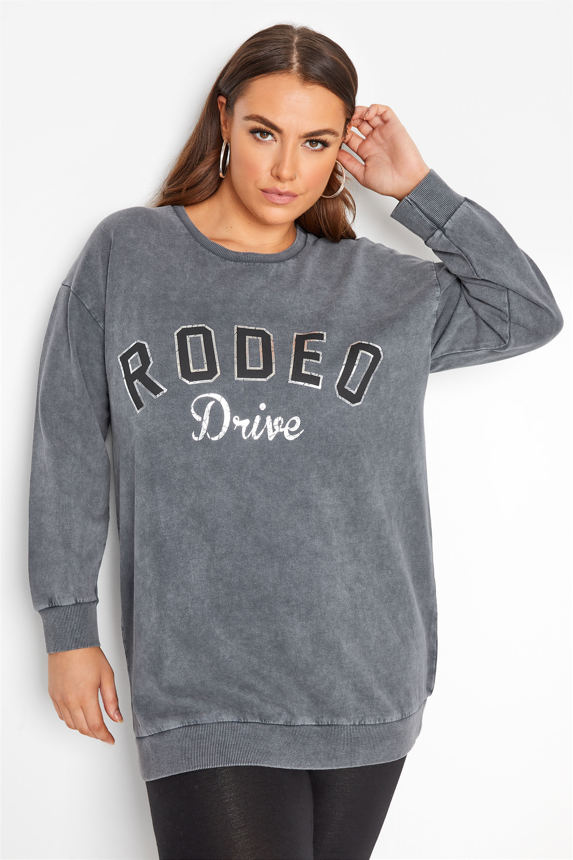 Curve Grey Acid Wash 'Rodeo Drive' Sweatshirt 1