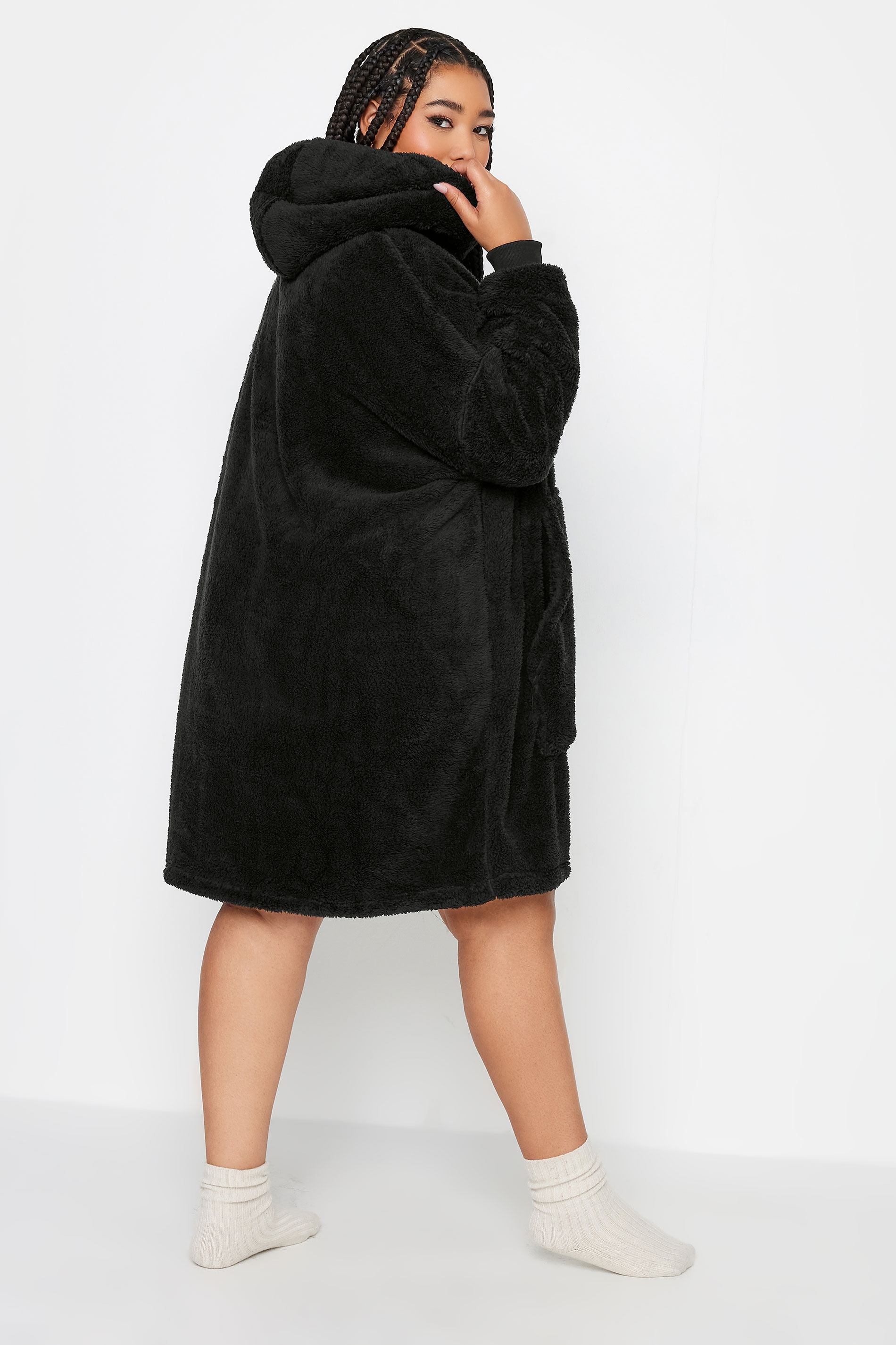 YOURS Plus Size Black Pocket Snuggle Hoodie | Yours Clothing 3