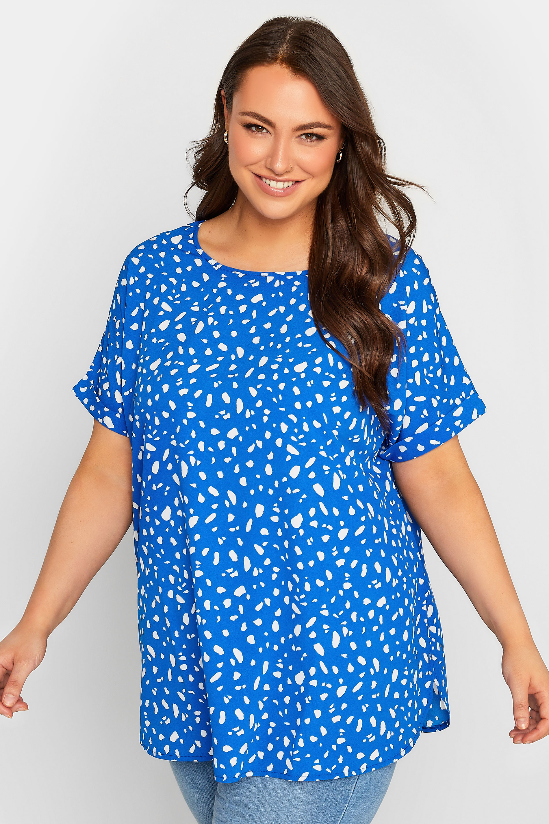 YOURS Curve Plus Size Blue Spot Print Top | Yours Clothing  1