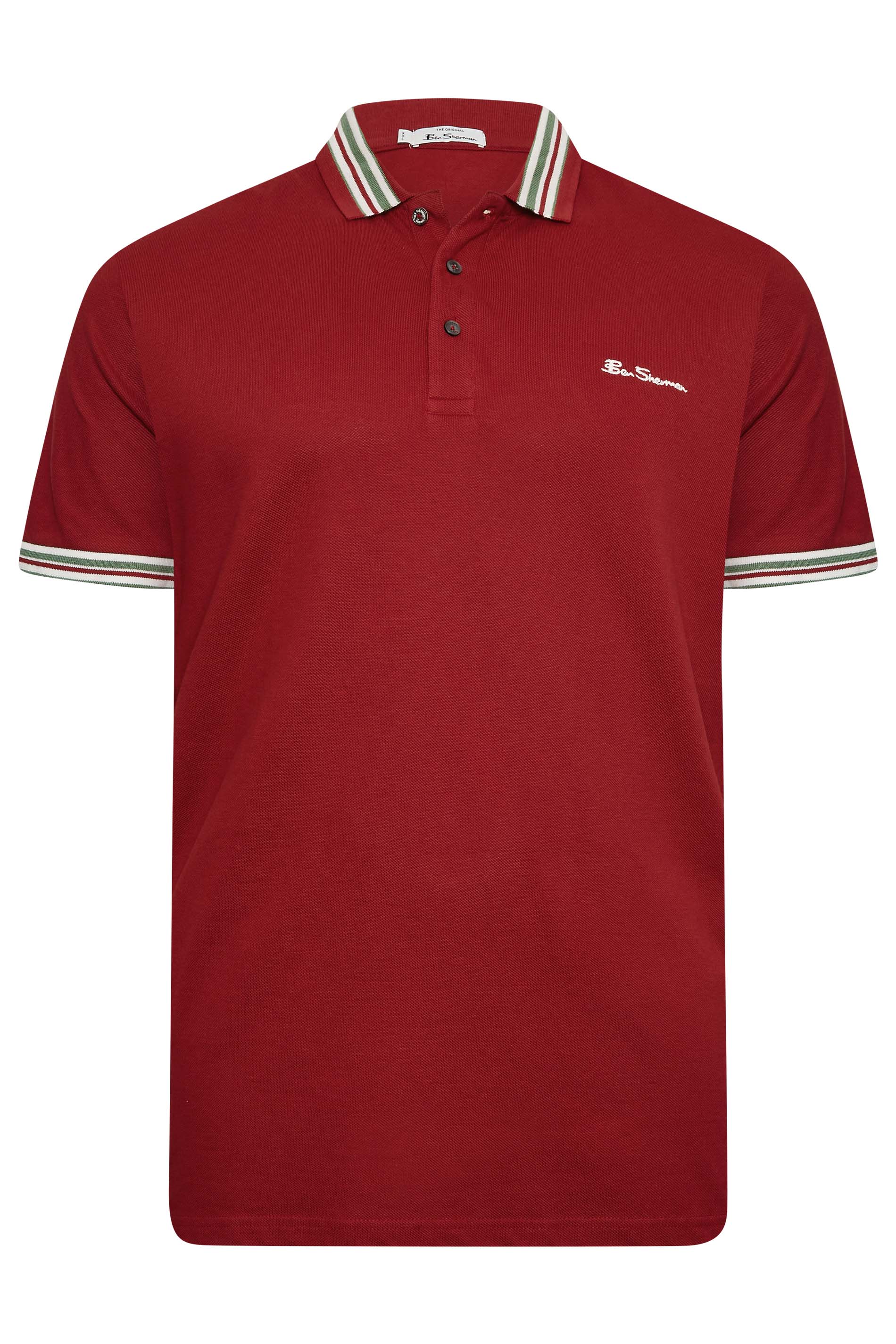 BEN SHERMAN Big & Tall Burgundy Red Stripe Tipped Polo Shirt | BadRhino 3