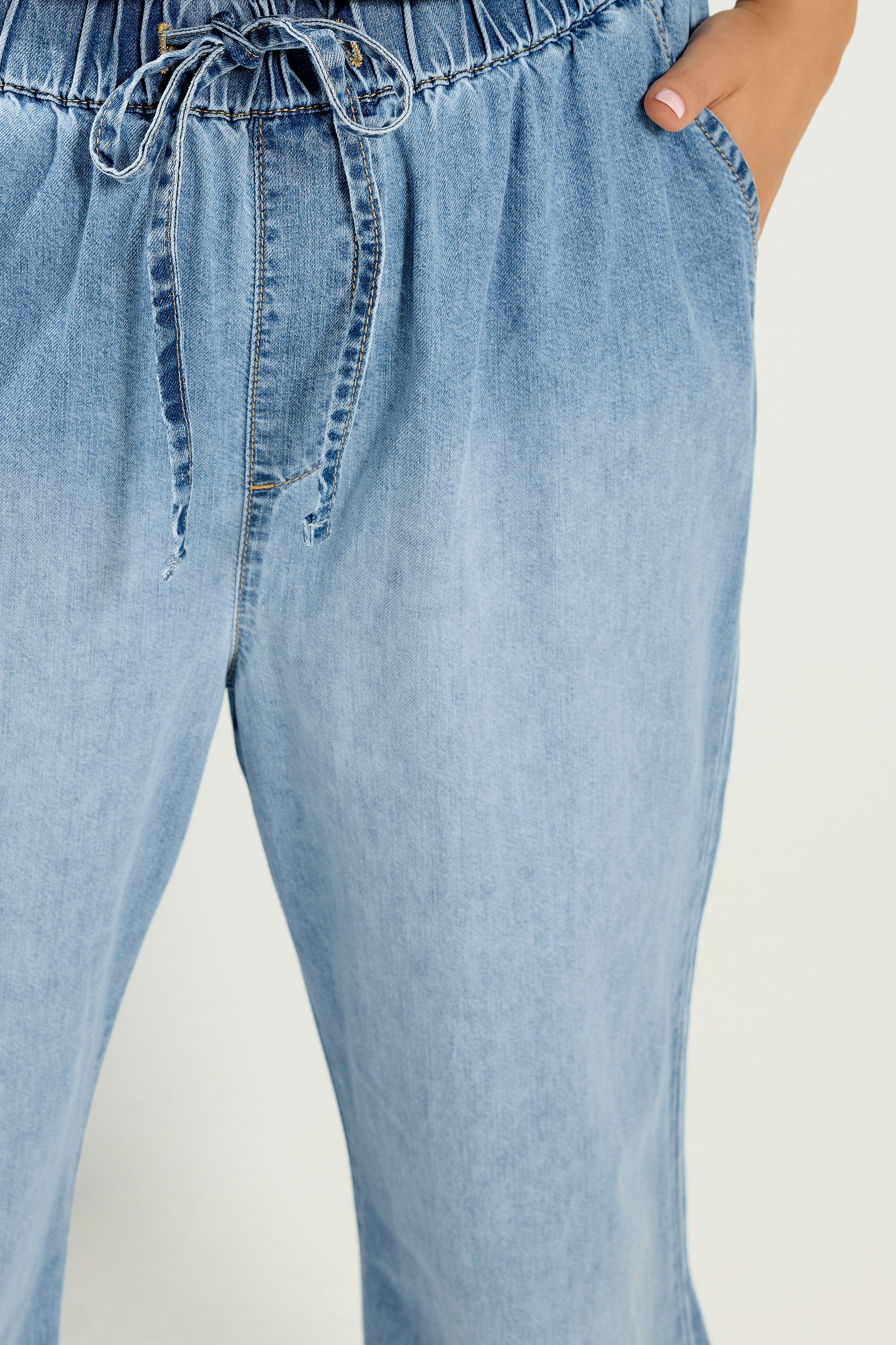 YOURS Plus Size Mid Blue Drawstring Wide Leg Jeans | Yours Clothing 4