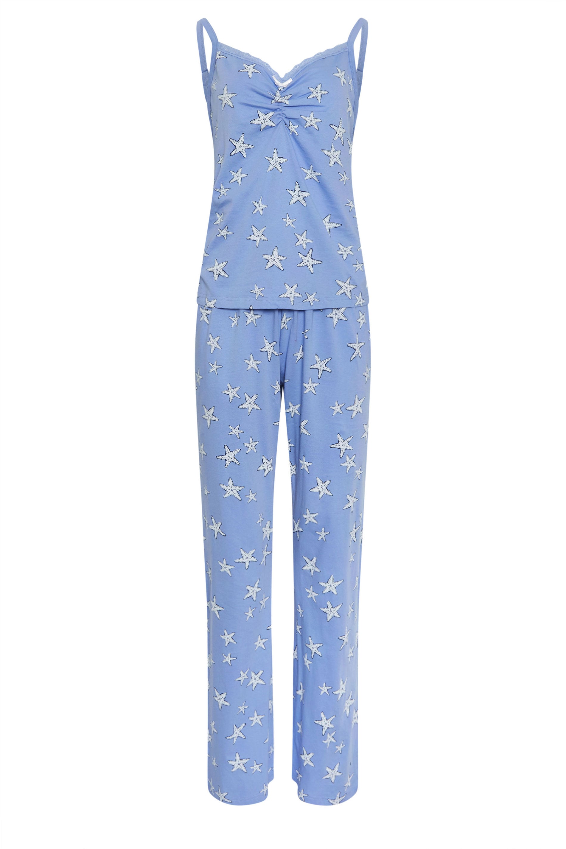 LTS Tall Women's Blue Starfish Print Cotton Wide Leg Pyjama Set | Long Tall Sally 5