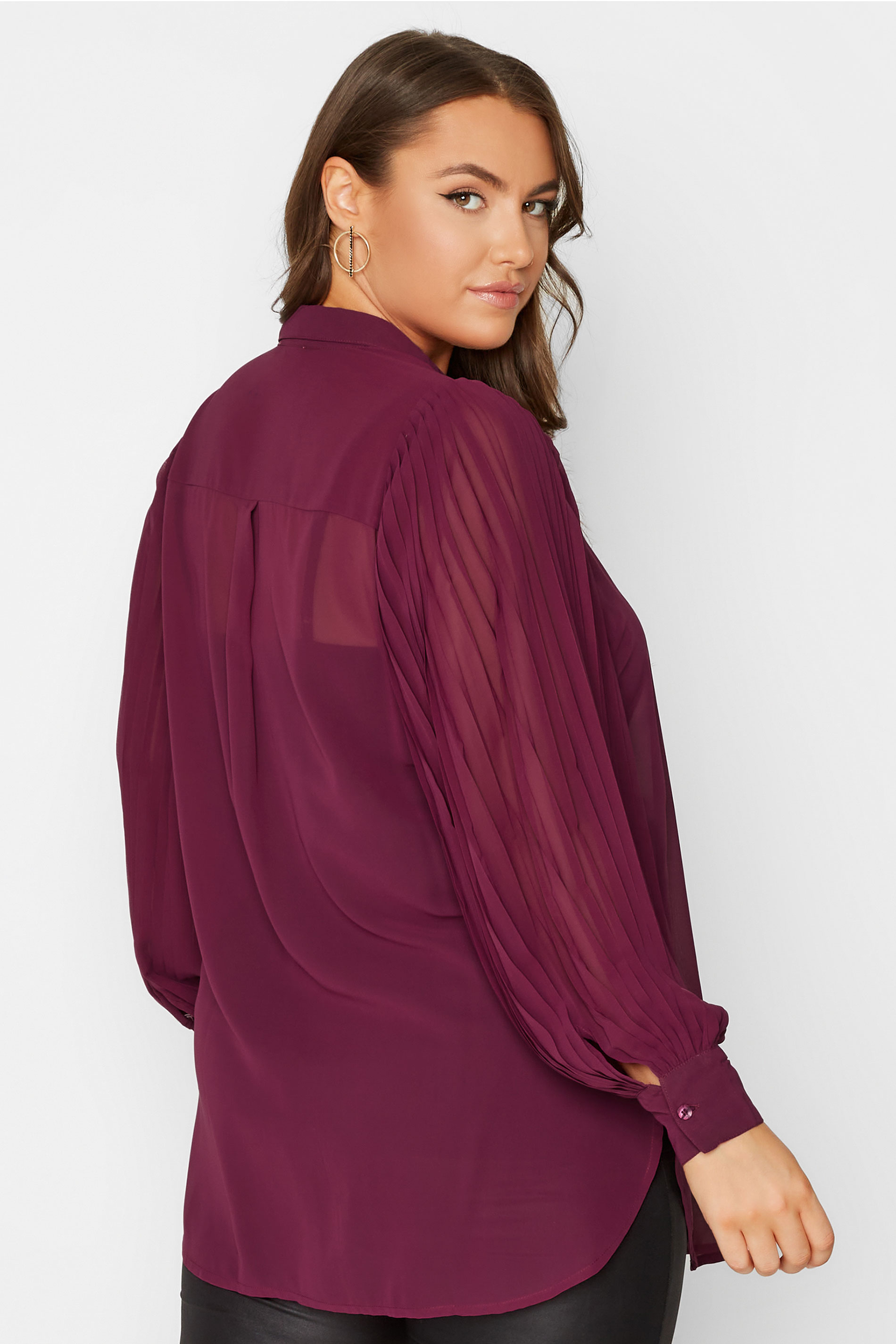 Plus Size YOURS LONDON Purple Pleat Sleeve Shirt | Yours Clothing 3