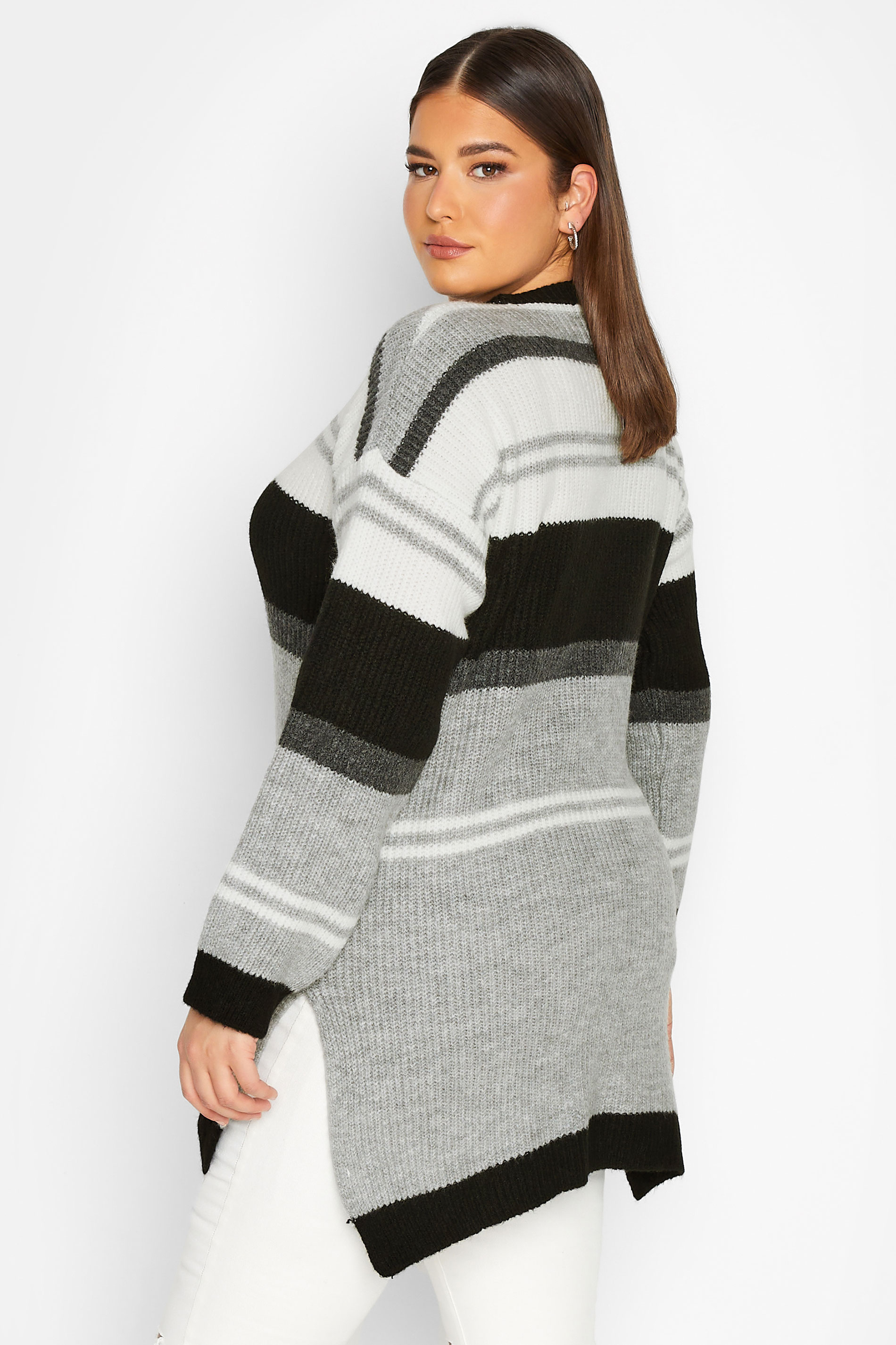 YOURS LUXURY Plus Size Grey Stripe Longline Jumper | Yours Clothing 3