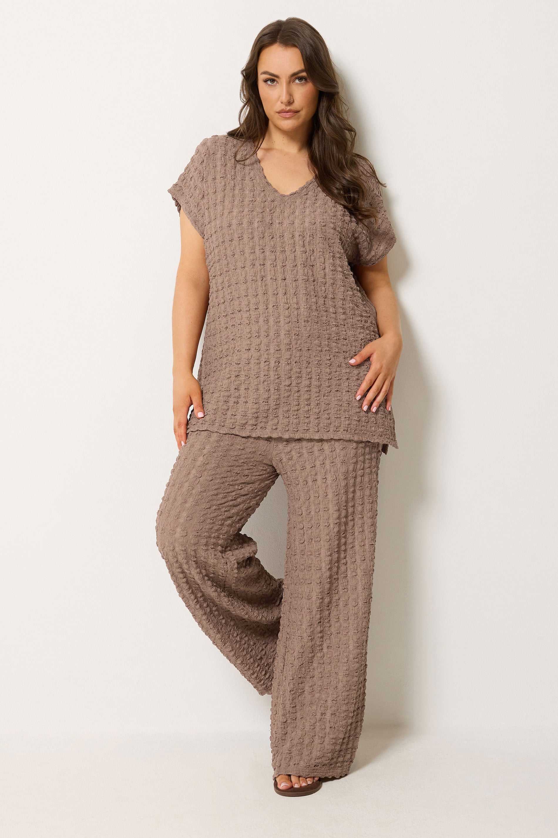 YOURS Plus Size Brown Bubble Textured T-Shirt | Yours Clothing 1