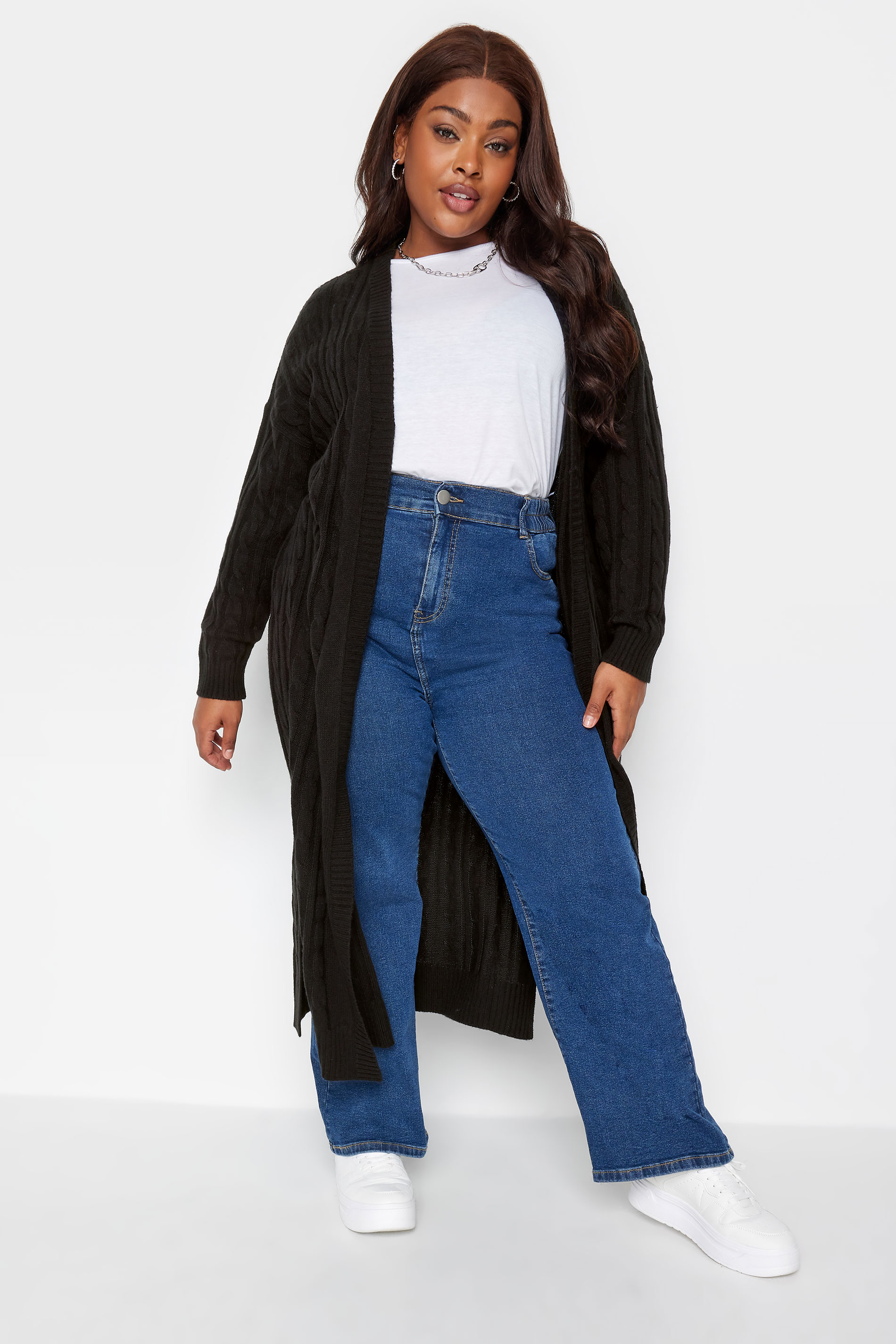 YOURS Plus Size Black Cable Knitted Maxi Cardigan | Yours Clothing 2