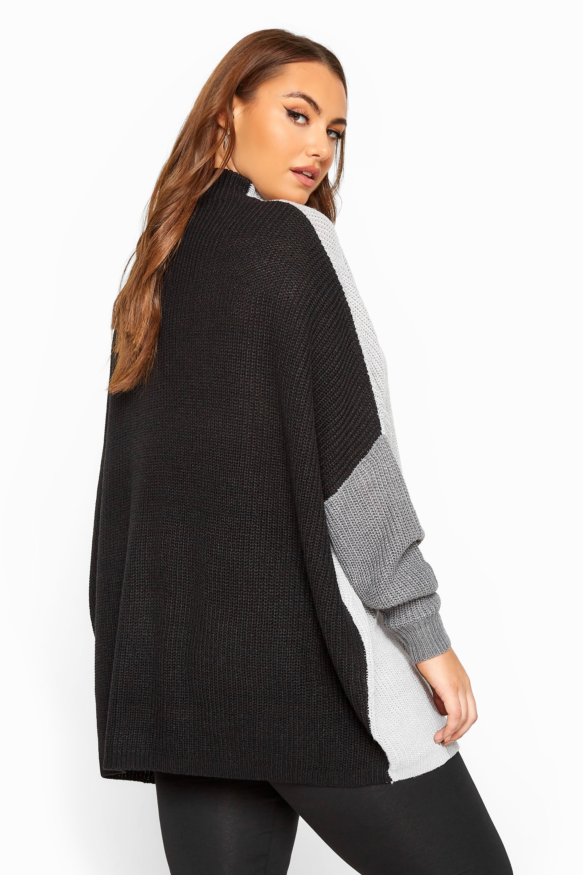 Grey Colour Block Oversized Knitted Jumper | Yours Clothing