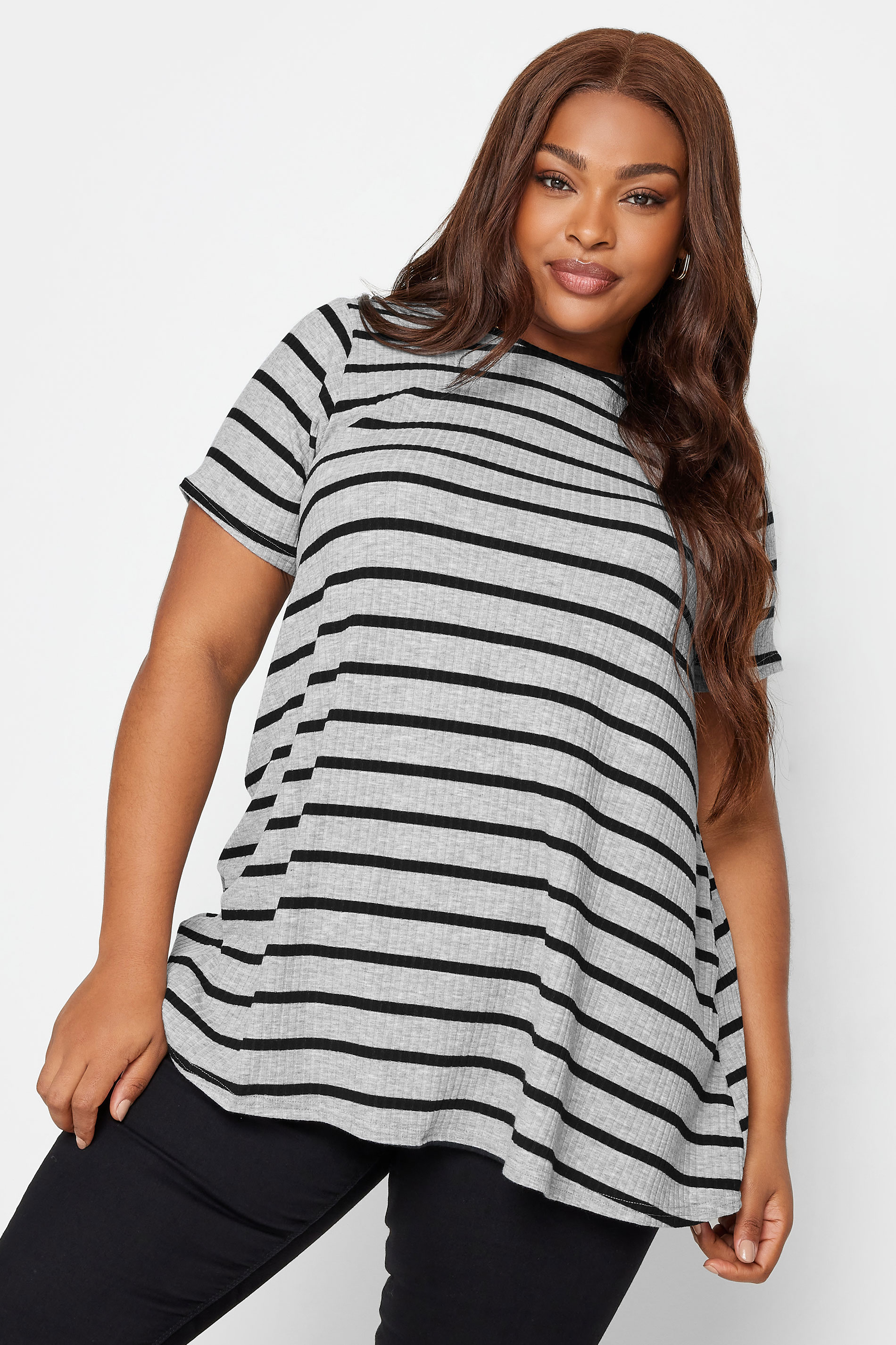 YOURS Plus Size 2 Pack Black Ribbed Swing T-Shirts | Yours Clothing 2