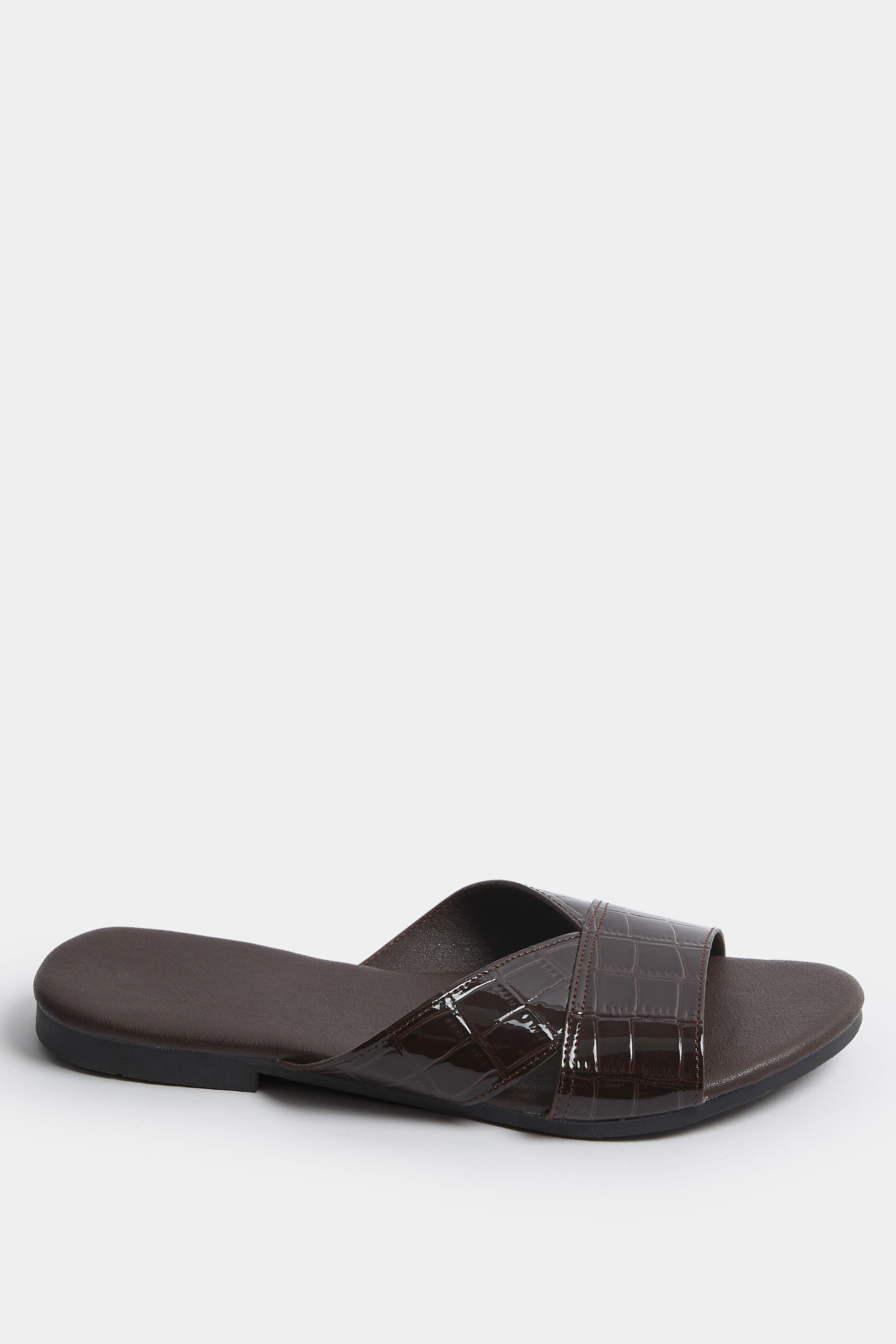 Chocolate Brown Faux Leather Mule Sandals | Yours Clothing 2